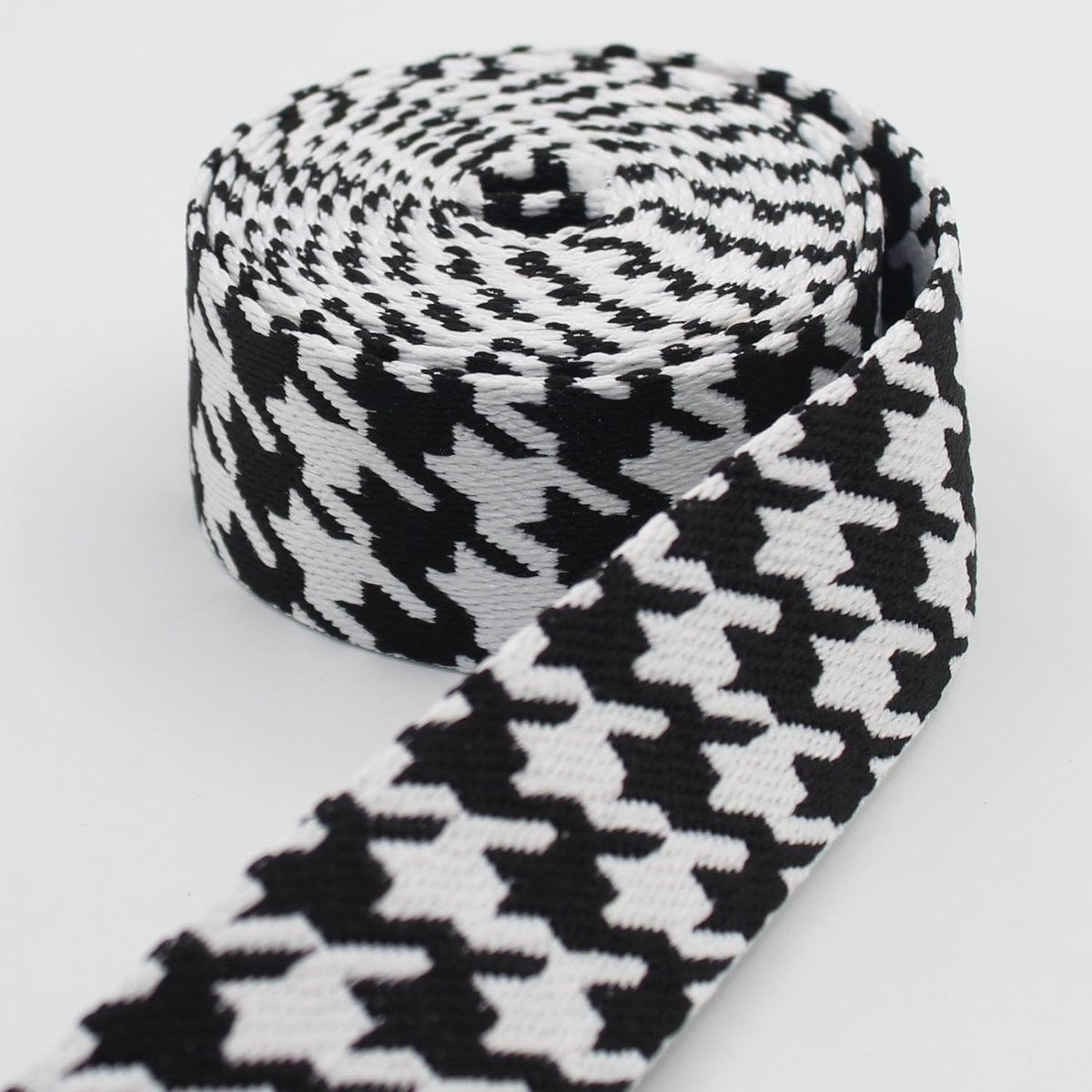 5 meter riem, houndstooth "poulevoet", polyester en katoen, verschillende kleuren, 38 mm, 102, zwart/wit