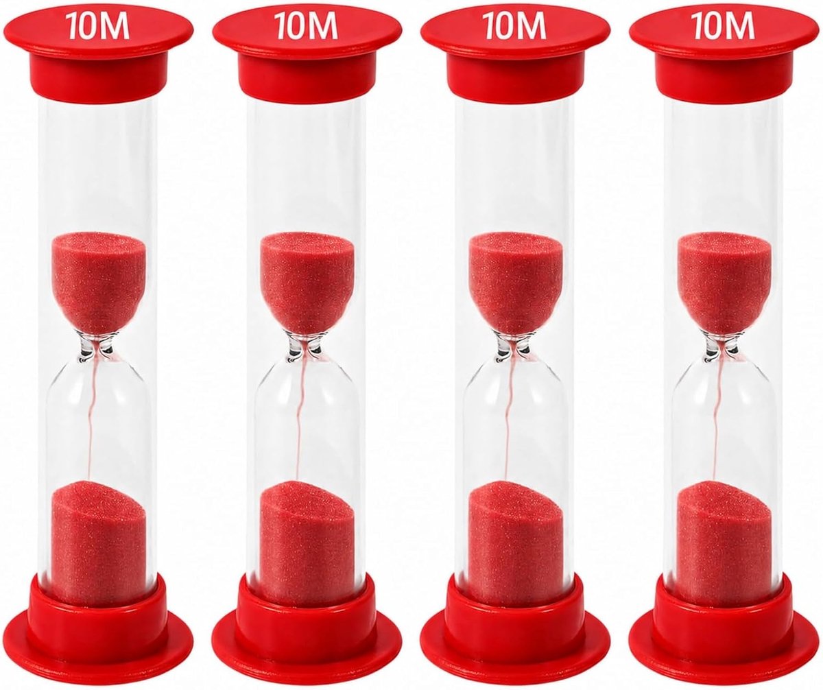 Zandloperset, 10 minuten, kleine timer, geschikt voor school, kinderen, tandenpoetsen, kinderkamers, kantoor, huis, decoratie, spelrekwisieten, decoratie voor thuiskantoor, 4 stuks