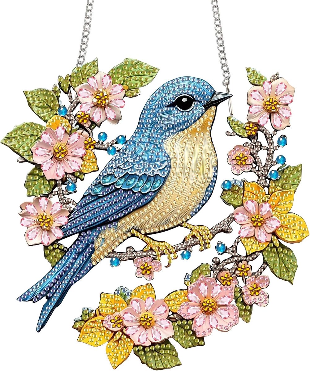 Diamond Painting Hanger Vogels, Hangende Diamantkunst Diamantschildersets Bloem Dier, 5D Diamantschilderij Raamhangerdecoratie Voor Huis, Tuin, Deur & Buitenruimte 20x20 Cm