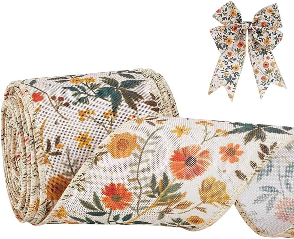 Linten 6,3 cm Breed Vintage Wildflower Patroon Lint Bruin Stof Inpaklint Voor Krans Haar Boog Diy Gift Wrapping Verjaardag Bruiloft Decor