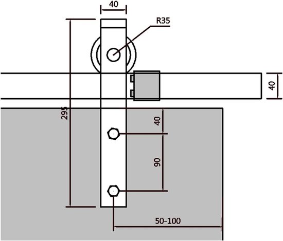 Schuifdeur beslagset 200 cm - zwart staal - duurzame constructie - ideale oplossing voor tuingereedschap - SnelShoppen — afbeelding 3
