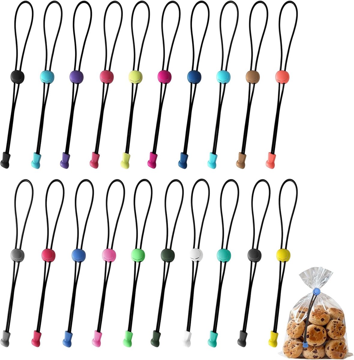 20 Stuks Sluitclips Verstelbare Lus Zakclip Seal Clip Kunststof | Touwsluiting, Herbruikbaar, Voor Voedselzak, Boodschappentas, Kabel Organisatie, Outdoor Gebruik