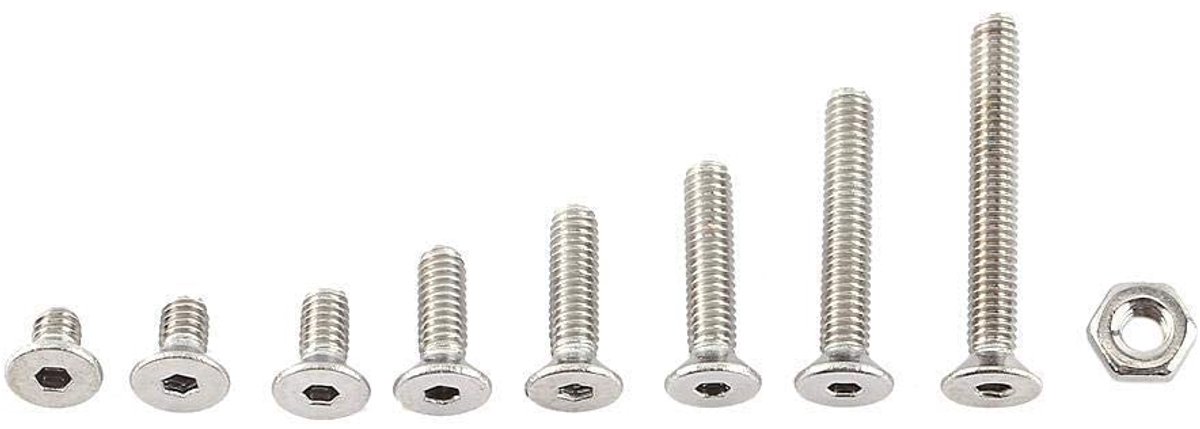 Moeren en Bouten, 300pcs M2.5 A2 Roestvrij Staal Hex Socket Schroeven schroef Met zeskantmoeren Assortiment, Heldere Afwerking(C: Vlakke kop)