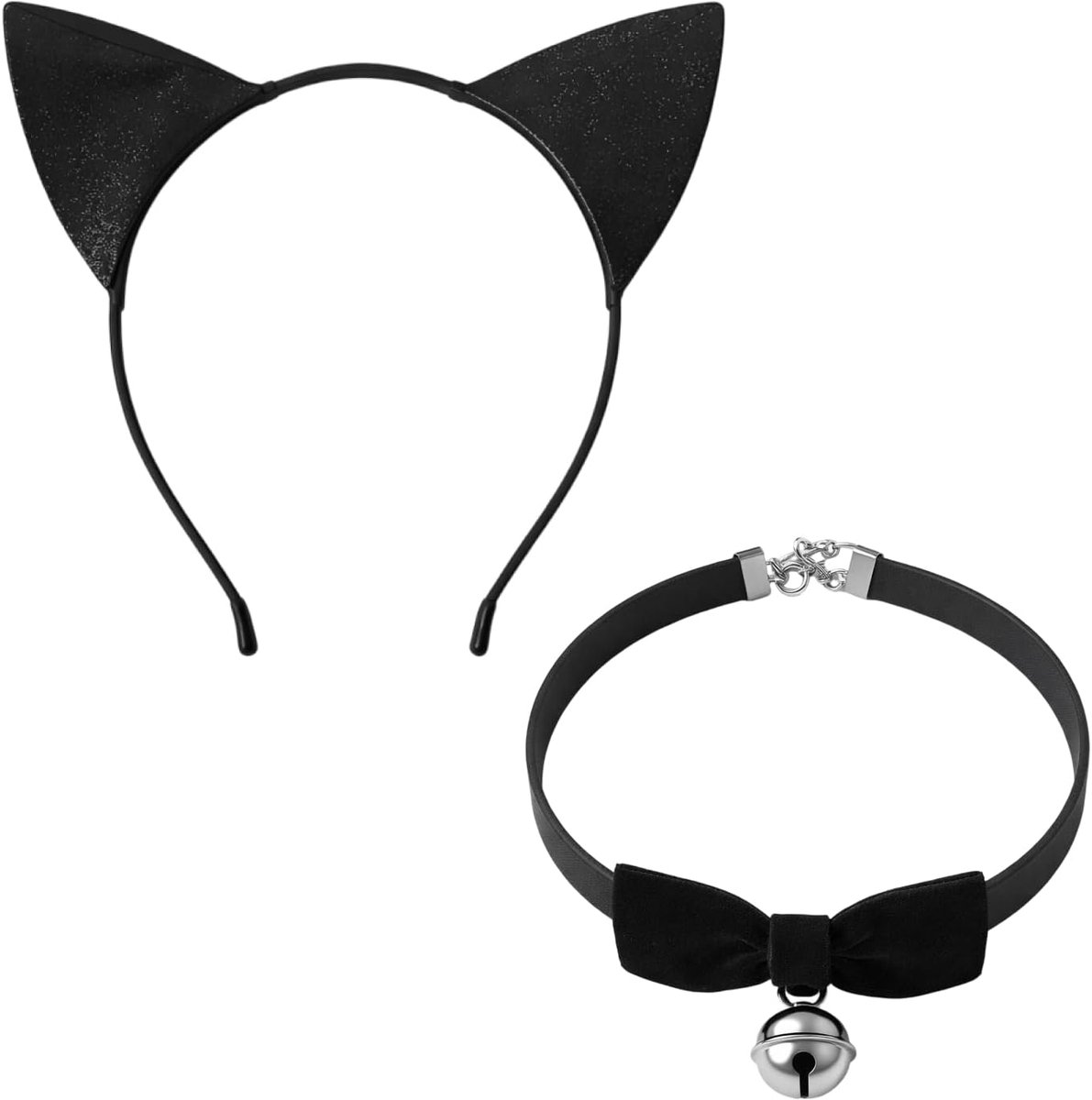 2 stuks Kattenoren haarband set, Cat Ears Headband met halsband met belletje, kostuumaccessoires voor Halloween, carnaval en verjaardag, voor verkleden, feest en foto