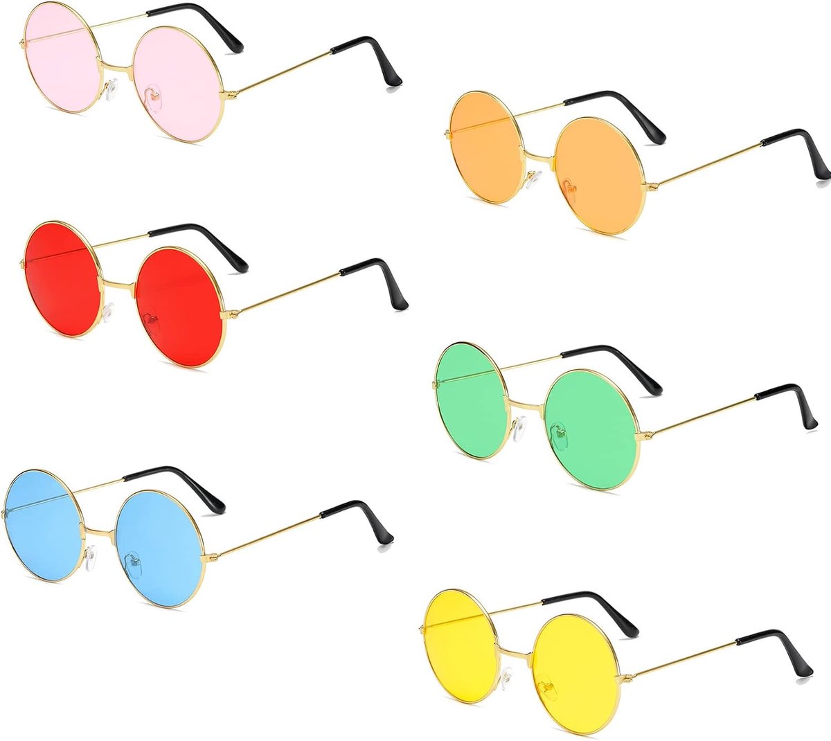 6 paar brillen hartvorm, hartvormige zonnebril, retro metalen frame, hartvormige bril, hippie-zonnebril, retro, hartvormige zonnebril, hippie, voor hippie-kostuum, party, dagelijks gebruik