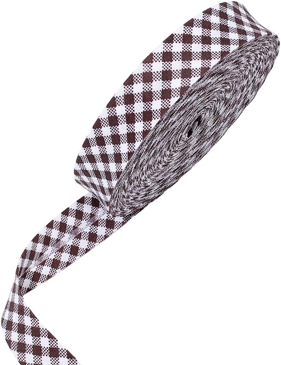 PandaHall 22 m Gingham Dubbele Vouw Bias Tape 20mm Breed Katoen Tartan Binding Tape Bruin Plaid Naaien Tapes Geruite Piping Bias Tapes Voor Quilten Naden Hemming Ambachten Kledingstuk Accessoires