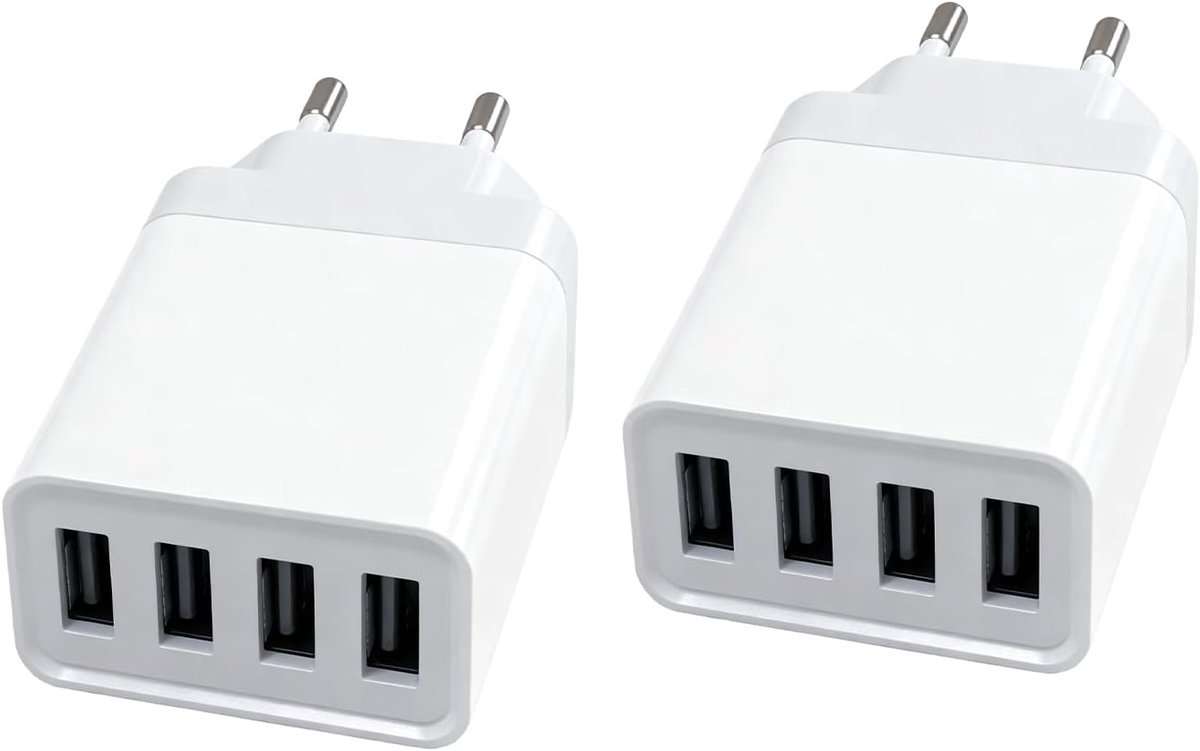 USB oplader 4 poorten - 24 W - snel opladen - ideaal voor mobiele telefoons - SnelShoppen