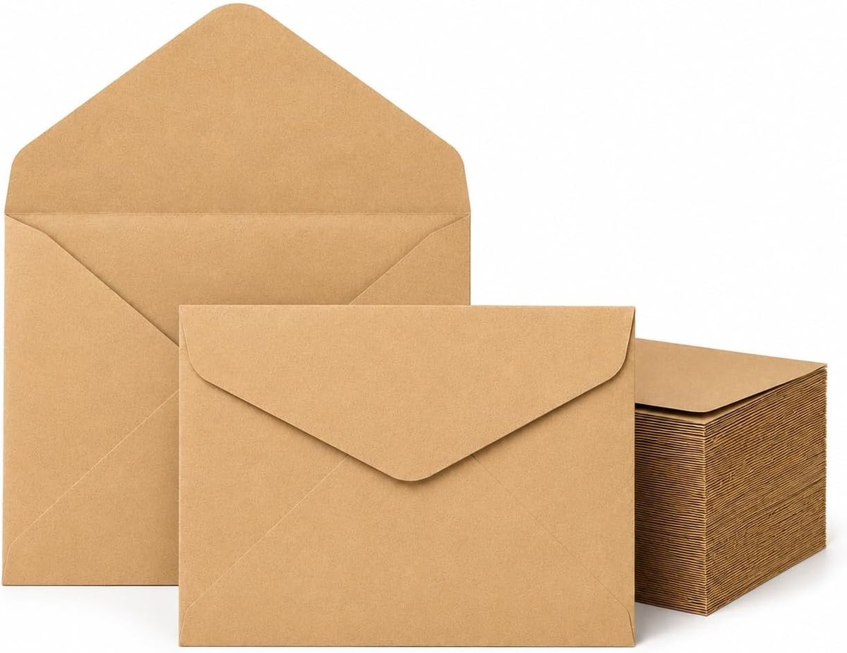 Enveloppen van kraftpapier, C6, enveloppen zonder venster, mini-enveloppen voor ansichtkaarten, uitnodigingen, wenskaarten, notities, handgeschreven kaarten, creatieve papierprojecten, 50 stuks