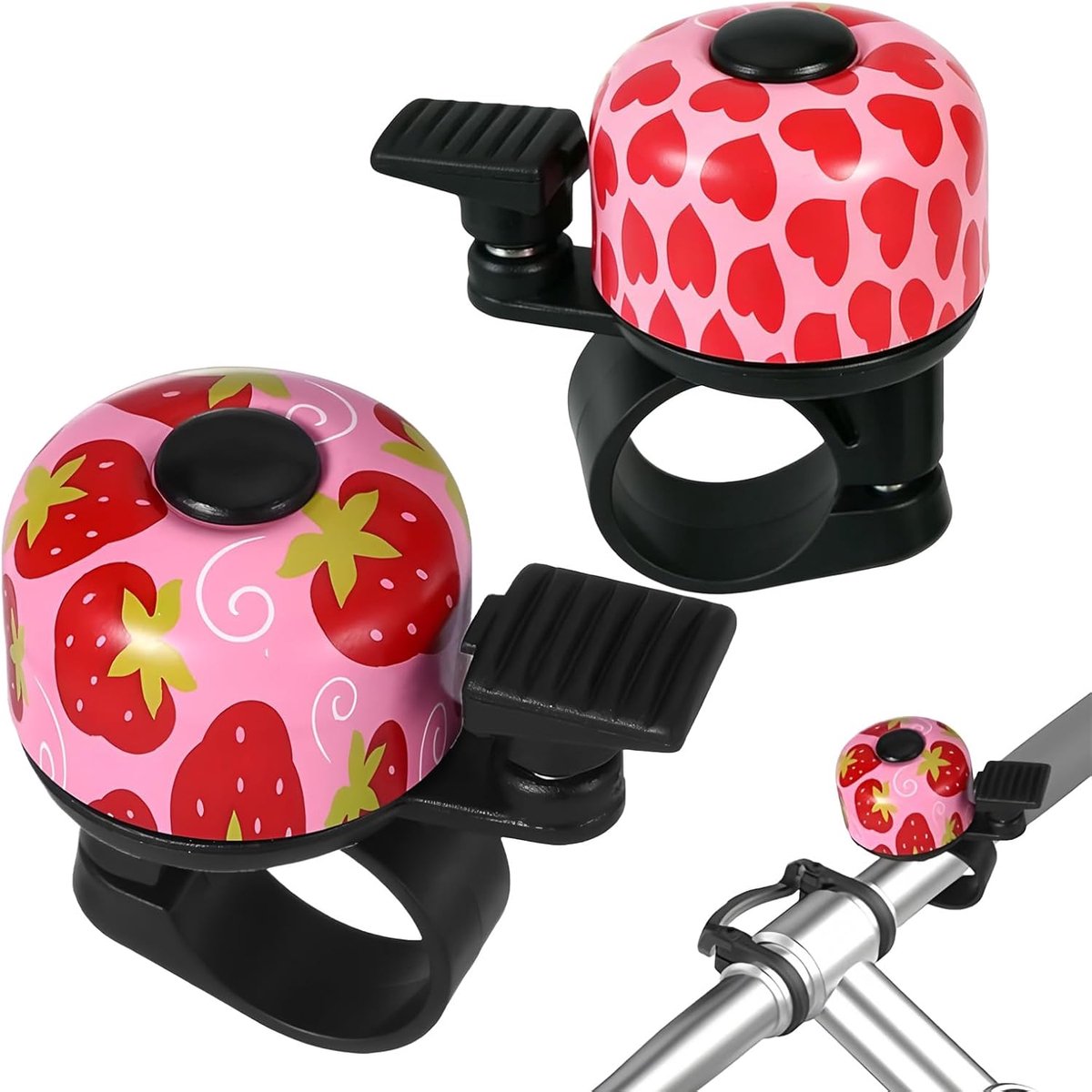 Fietsbel voor kinderen, roze, 2 stuks, fietsbel voor kinderen, 120 dB, mini-luid fietslemmet, luid roze, voor meisjes en jongens, voor racefiets, scooter en mountainbike