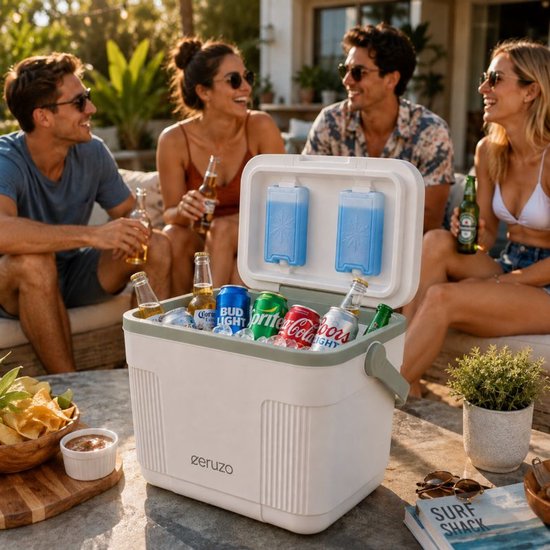 Ceruzo Koelbox 25 Liter - 2 Koelelementen in Deksel - Creme Wit OlijfGroen -Ruim van Ceruzo — afbeelding 3