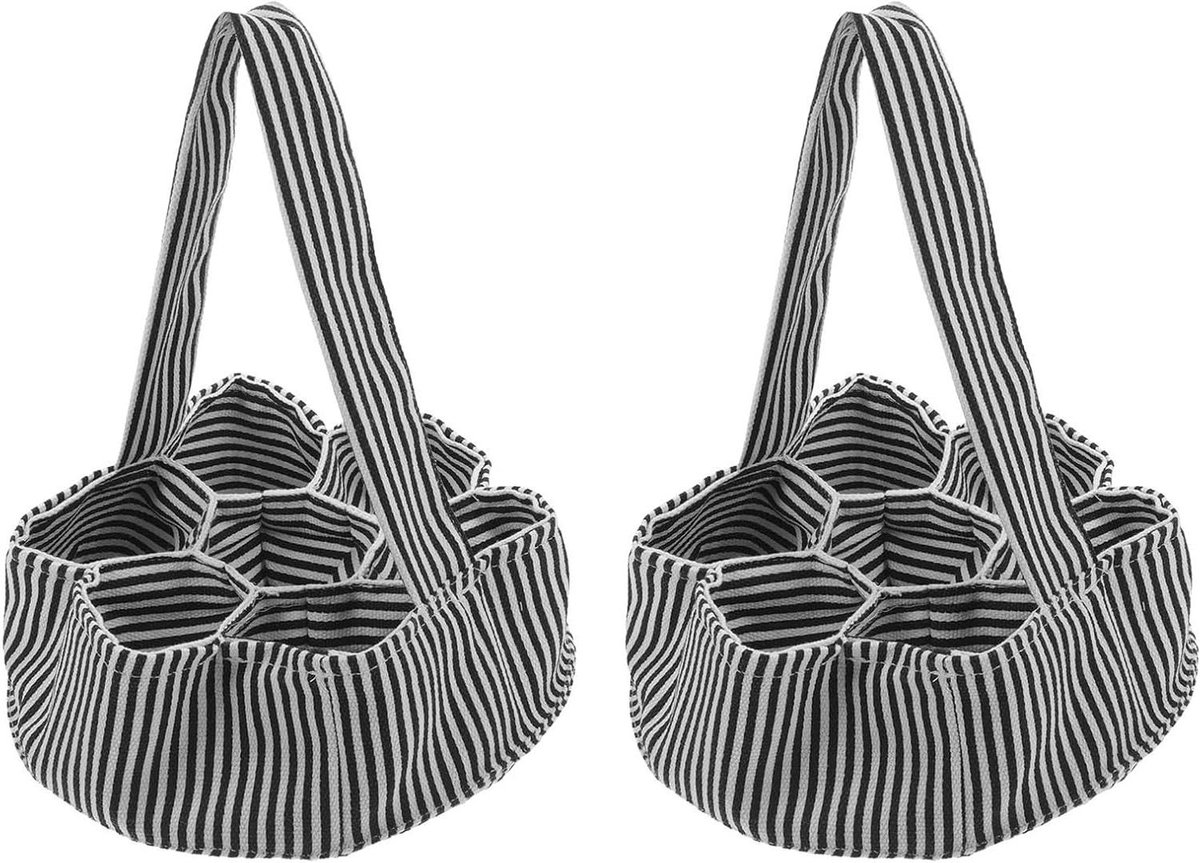 Eiermandje met Vakken - Eierverzamelzak - Eieren Verzamelen - Gestreept Canvas - 28 cm - Meerkleurig