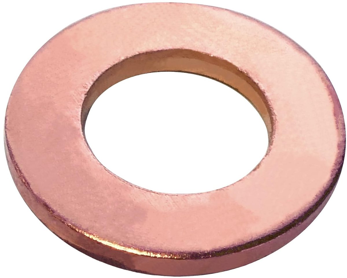 - C57230 - Set met 10 sluitringen van koper M5 x 9,5 mm - dikte 1 mm - voor bouten M5 - DIN 125