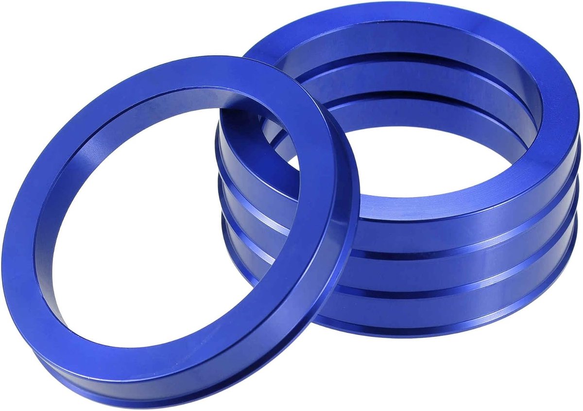 Centreerringen blauw 4 stuks voor autovelgen aluminium | OD 72,6 mm, ID 57,1 mm, dikte 10 mm, trillingsbestendig, eenvoudige installatie, voor naven
