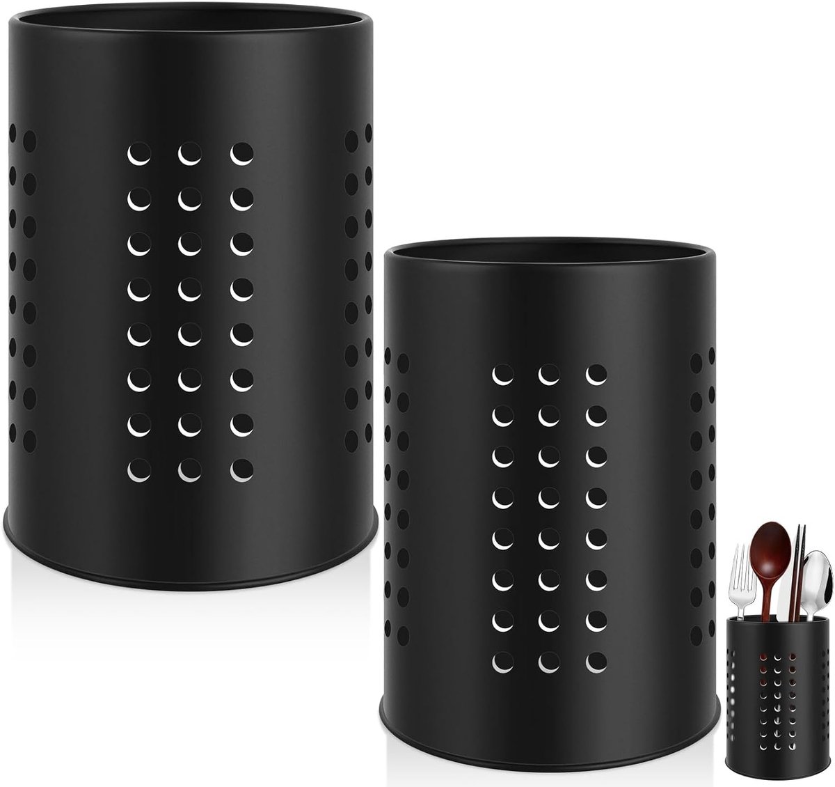 2 stuks keukengereihouders met geventileerd design, eetstokjeshouder van roestvrij staal, elegante bankorganizer, zwarte gereedschapshouder, opberghouder voor chopsticks, 2 stuks