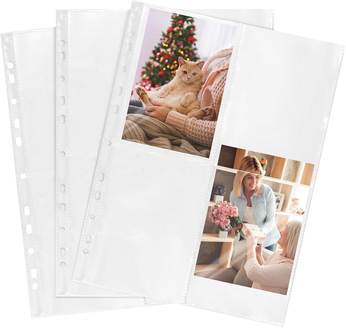 50 stuks A4-fotohoezen met 400 vakken, transparante ansichtkaartenhoezen, 4 vakken, dubbelzijdige 4 vakken, fotopaginabescherming, top loading fotoalbum, navulpagina's voor gezinnen, bruiloften