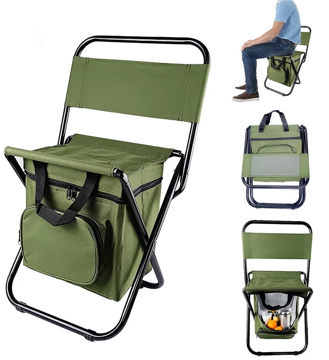 ITRONIQ Opvouwbare Campingstoel Met Koeltas - 2-in-1 Visstoel Met Geïsoleerde Koeltas - Draagbaar Tot 118 KG - Outdoor - Groen