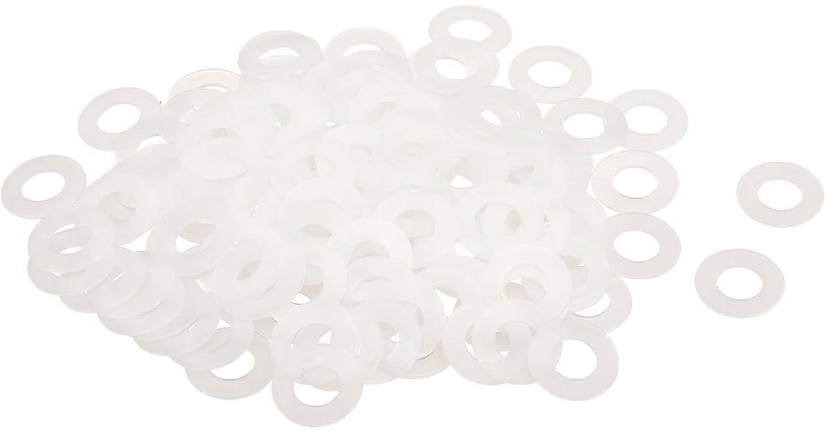 Platte afdichtingen, 10 mm ID, 20 mm OD, 1 mm dik, sluitringen, kunststof blad, afdichting, bevestigingselement, afdichtingsring, wit