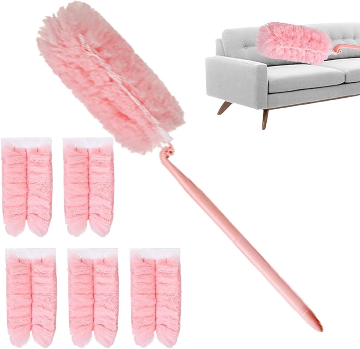 Stofwisser - Detaillering tool - Meubels reinigen - Verstelbare kop - 36-110 cm - Roze