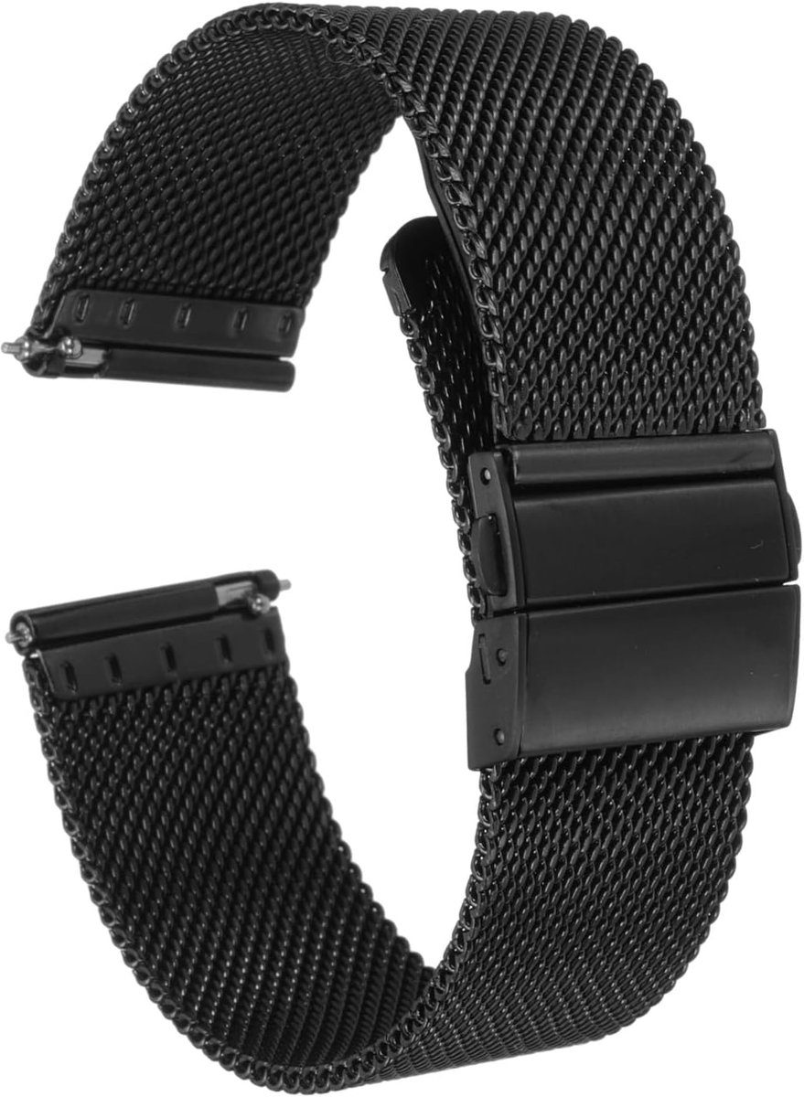 Roestvrij stalen mesh polshorloge 20 mm snelwissel metalen armband verstelbare reservebandjes voor mannen vrouwen zwart
