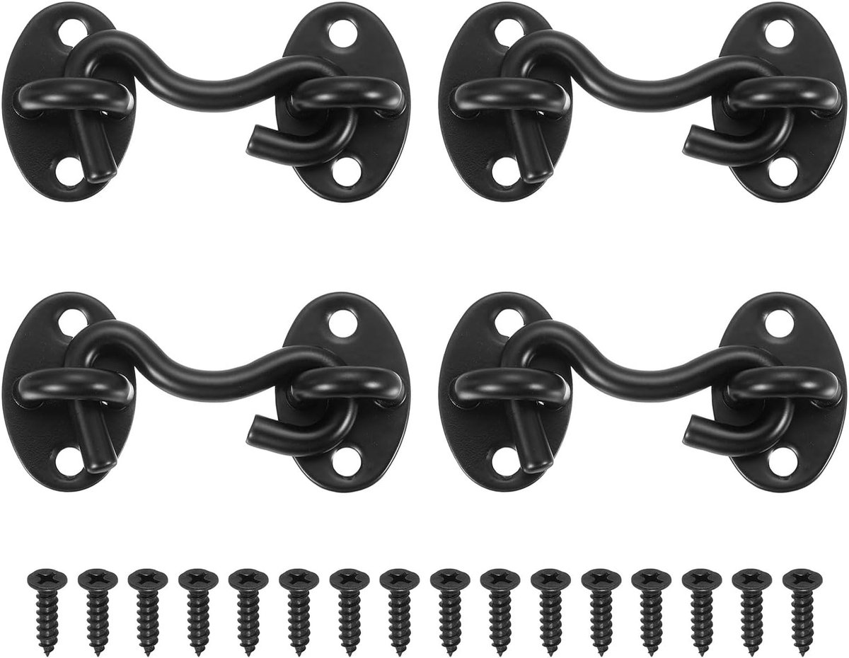 4 stuks 2 inch haak- en ooggrendel, schuurdeurslot van roestvrij staal, cabinehaak, privacy, deur, poorthaken voor ramen, schuifdeur, omheining, schuur, zwart