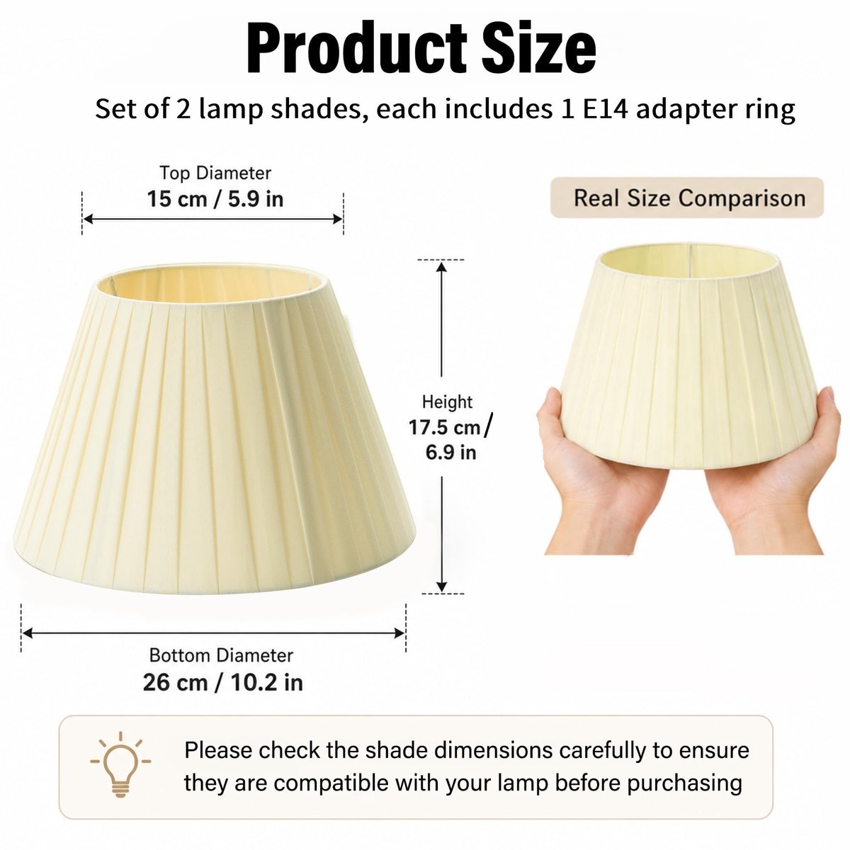 Lampenkappen set van 2 - beige geplooid - Empire model - geschikt voor E27/E14 fittingen - SnelShoppen
