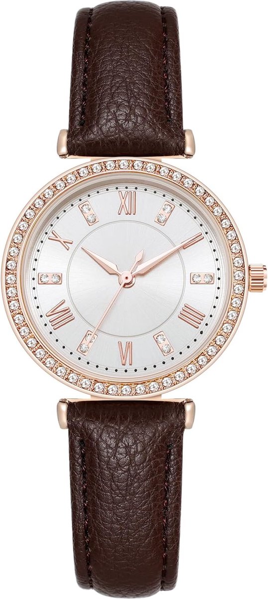 Dameshorloges, leren dameshorloge, roségoud dameshorloge, zwart of wit leren bandhorloge, elegante analoge kwartshorloges voor dames