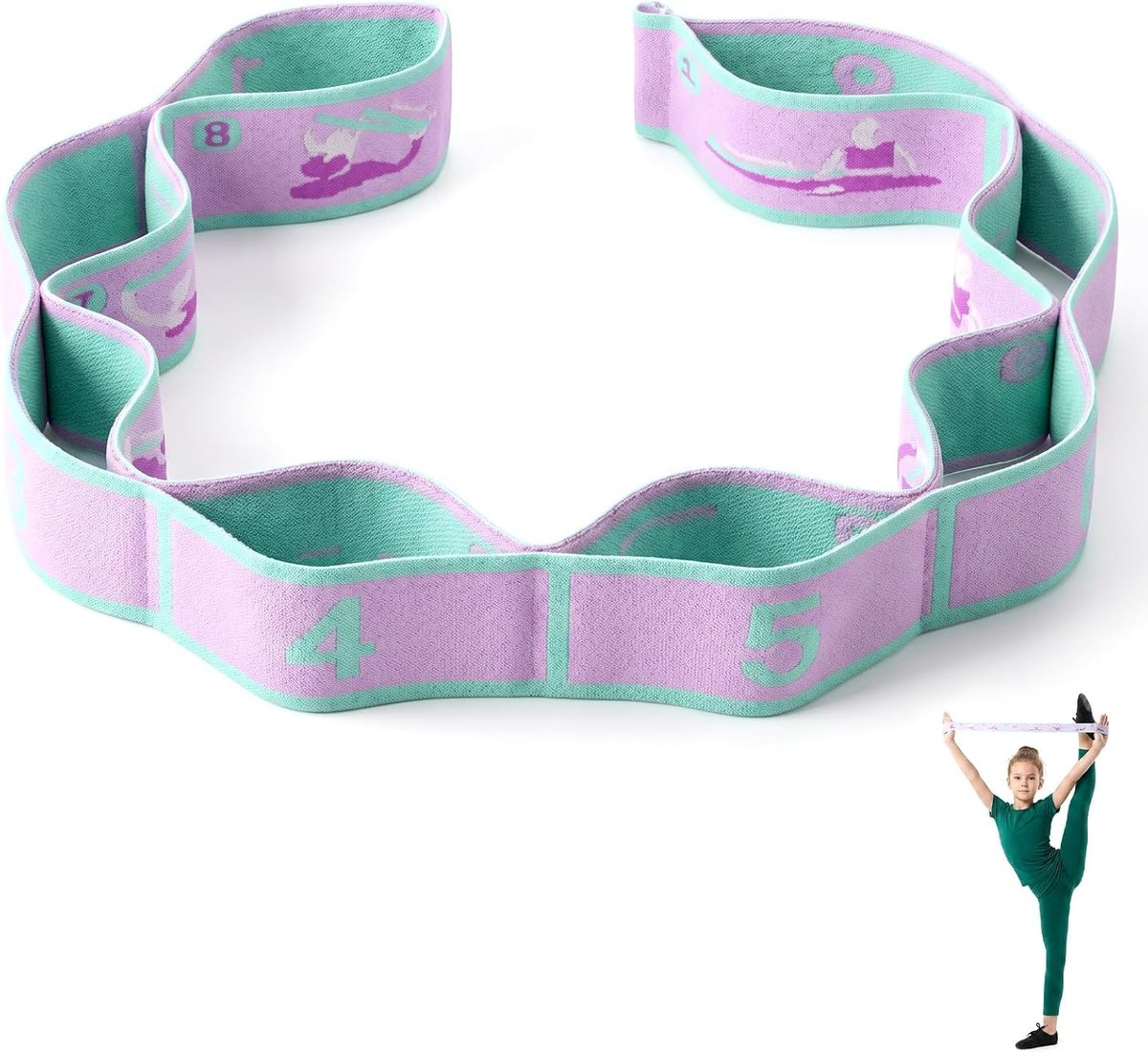 Stretchband, yoga-riem met 8 lussen | Pilates stretchband, elastische fitnessband, yoga-accessoires, voor pilates, dans, gymnastiek