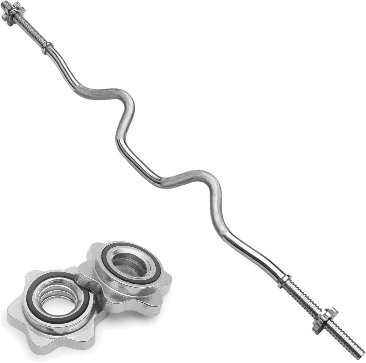 Revolution EZ halterstang - 1,2 m EZ Super Curl halterstang voor 1 inch halterschijven - lange halter voor biceps-krullen en bodybuilding spinlock of veerkraag