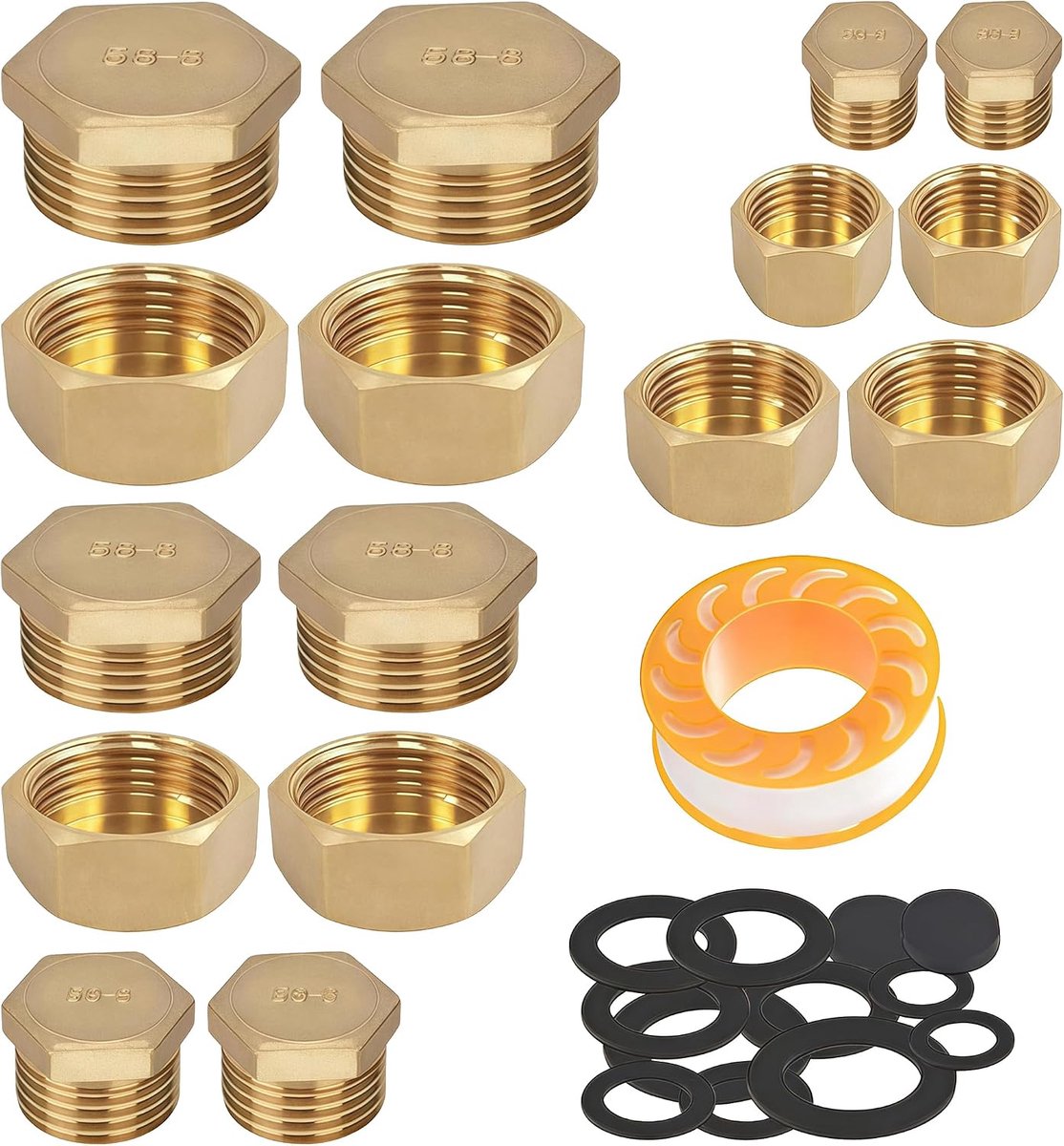 16 Stuks Blindpluggen Messing Set – 1/4 3/8 1/2 1/8 Duim voor Waterleiding Gas Caravan