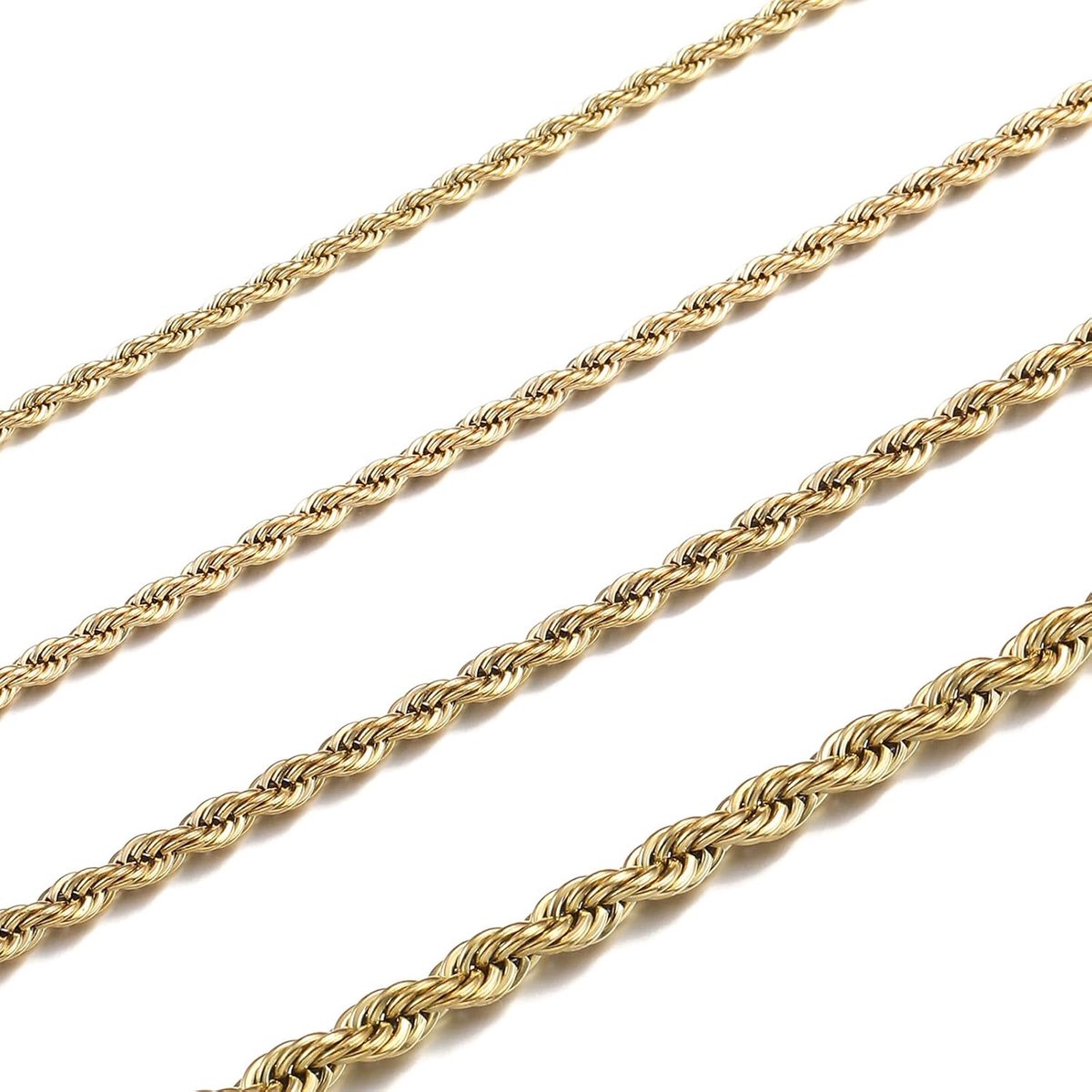 Koordketting voor heren, zilver/goud/zwart, roestvrij staal, gedraaide ketting, breedte 2 / 2,5 / 3 / 4 mm, lengte 45 - 60 cm