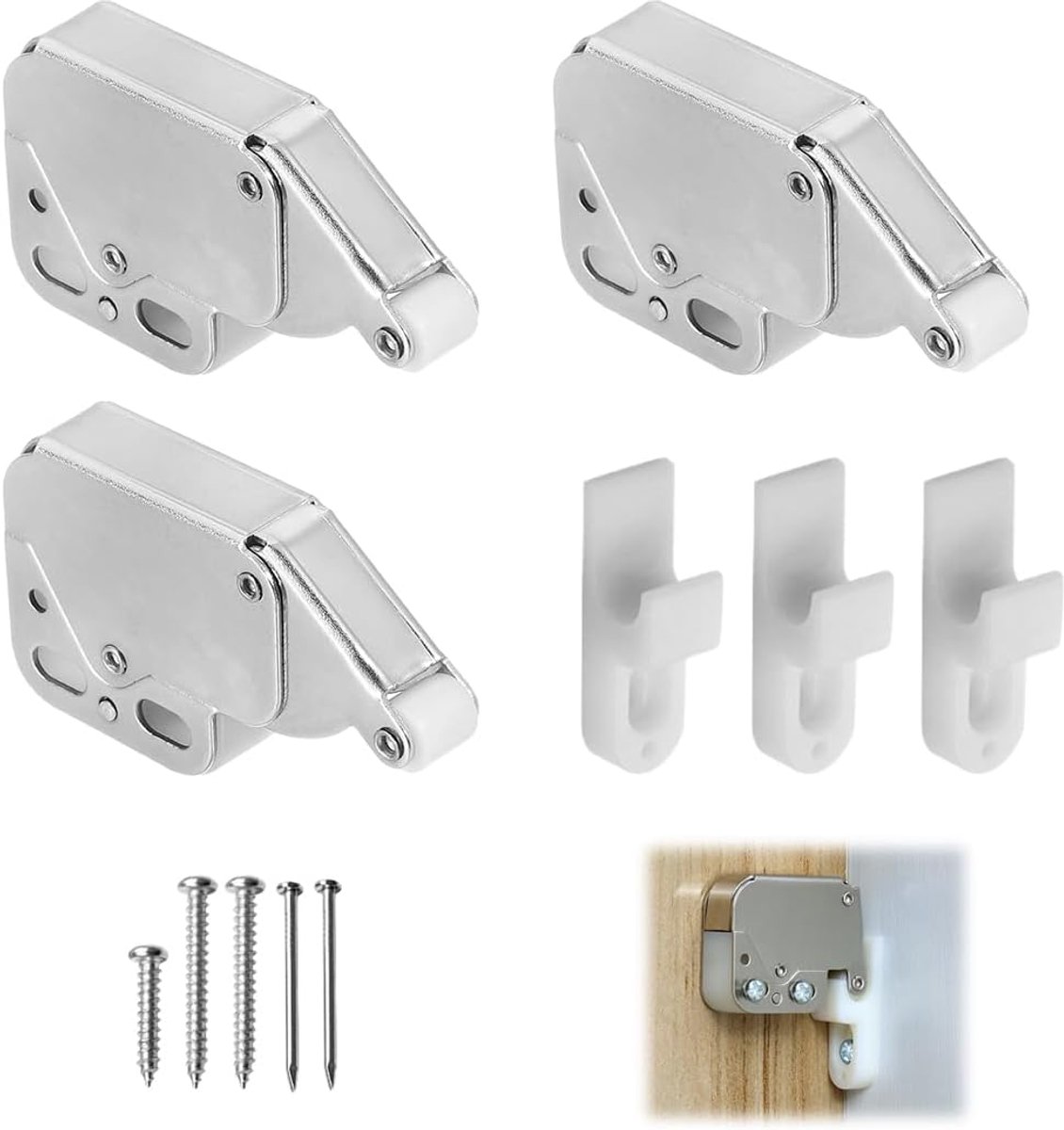 Deursluiting pack van 3 - Mini veersluitingen met schroeven - Ideaal voor meubels en kasten - Eenvoudig te openen - SnelShoppen