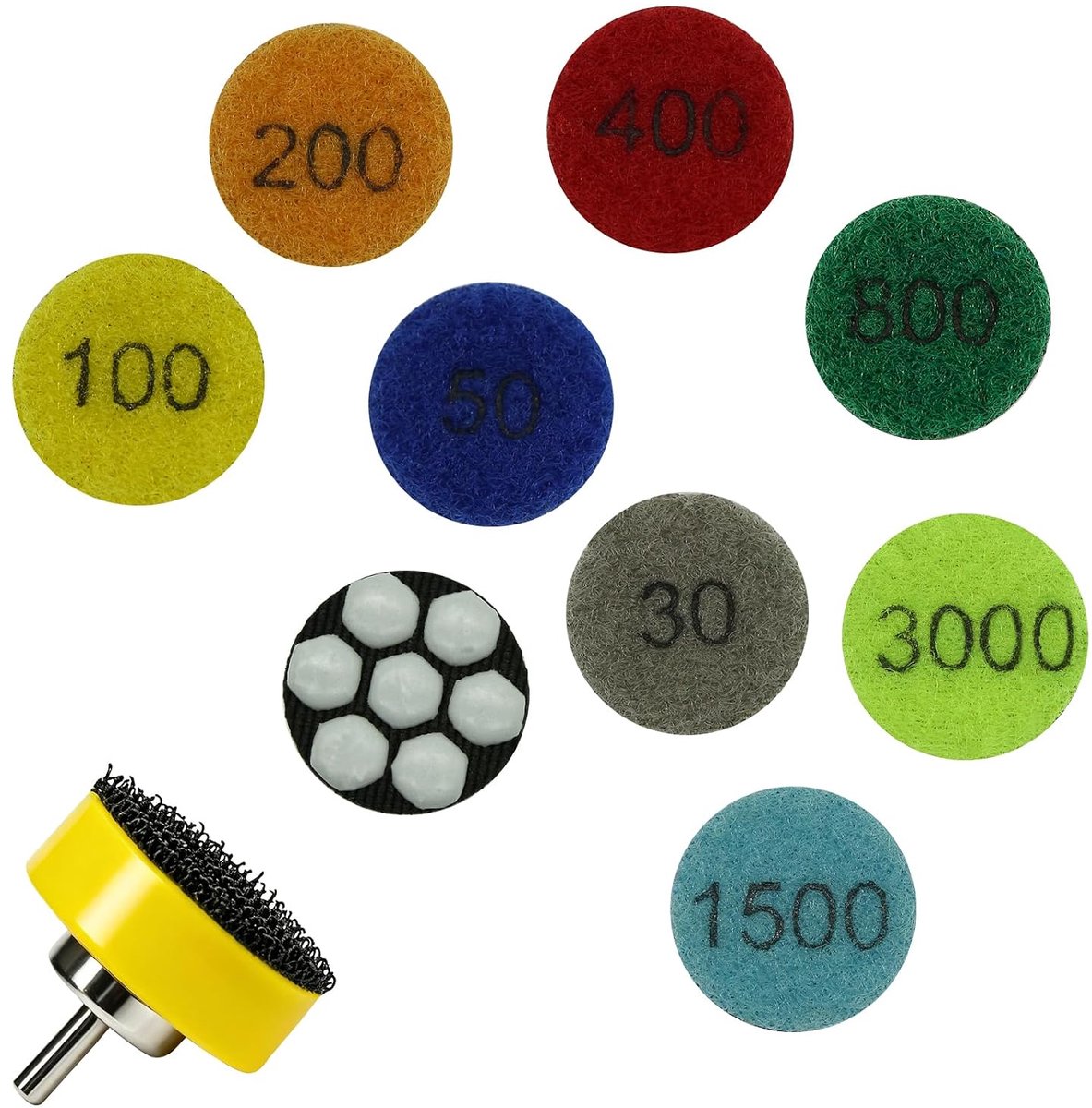 Polijstpad 9-delig - Diamant - Voor mini slijpmachines - Geschikt voor tegels, metaal en glas - SnelShoppen