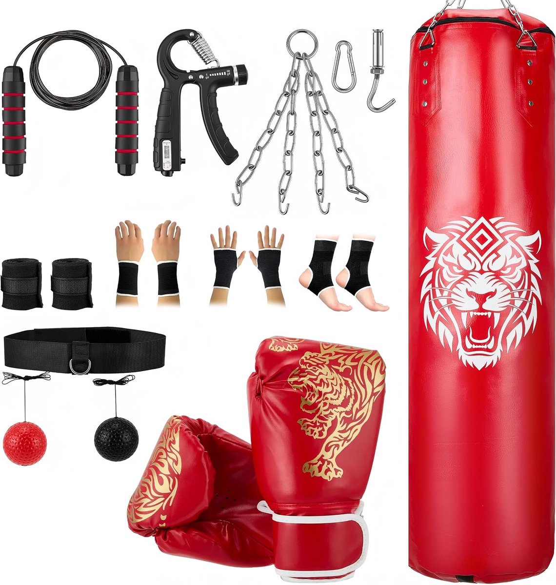 Punching Bag Set 120 cm - Heavy Punching Bag - Ongevuld - Perfect voor thuis training - SnelShoppen