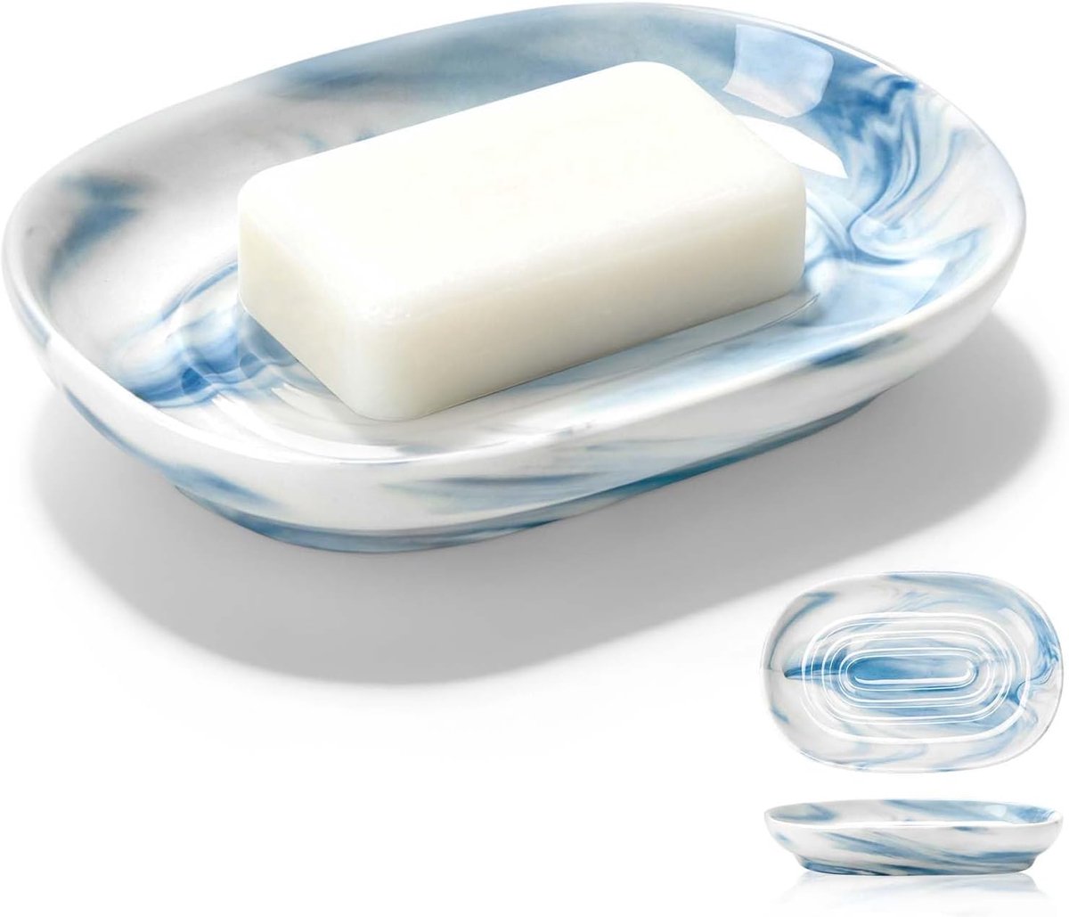 Zeepbakje keramiek antislip - blauw - ovale zeephouder - elegant voor badkamer en keuken - SnelShoppen
