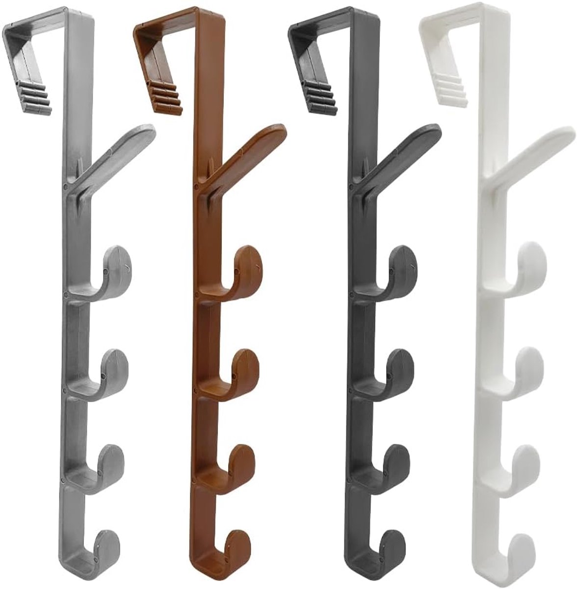 Hanging deurhaken 4 stuks - met 5 haken per haak - ruimtebesparend - voor jas, handdoek, tas, hoed - SnelShoppen