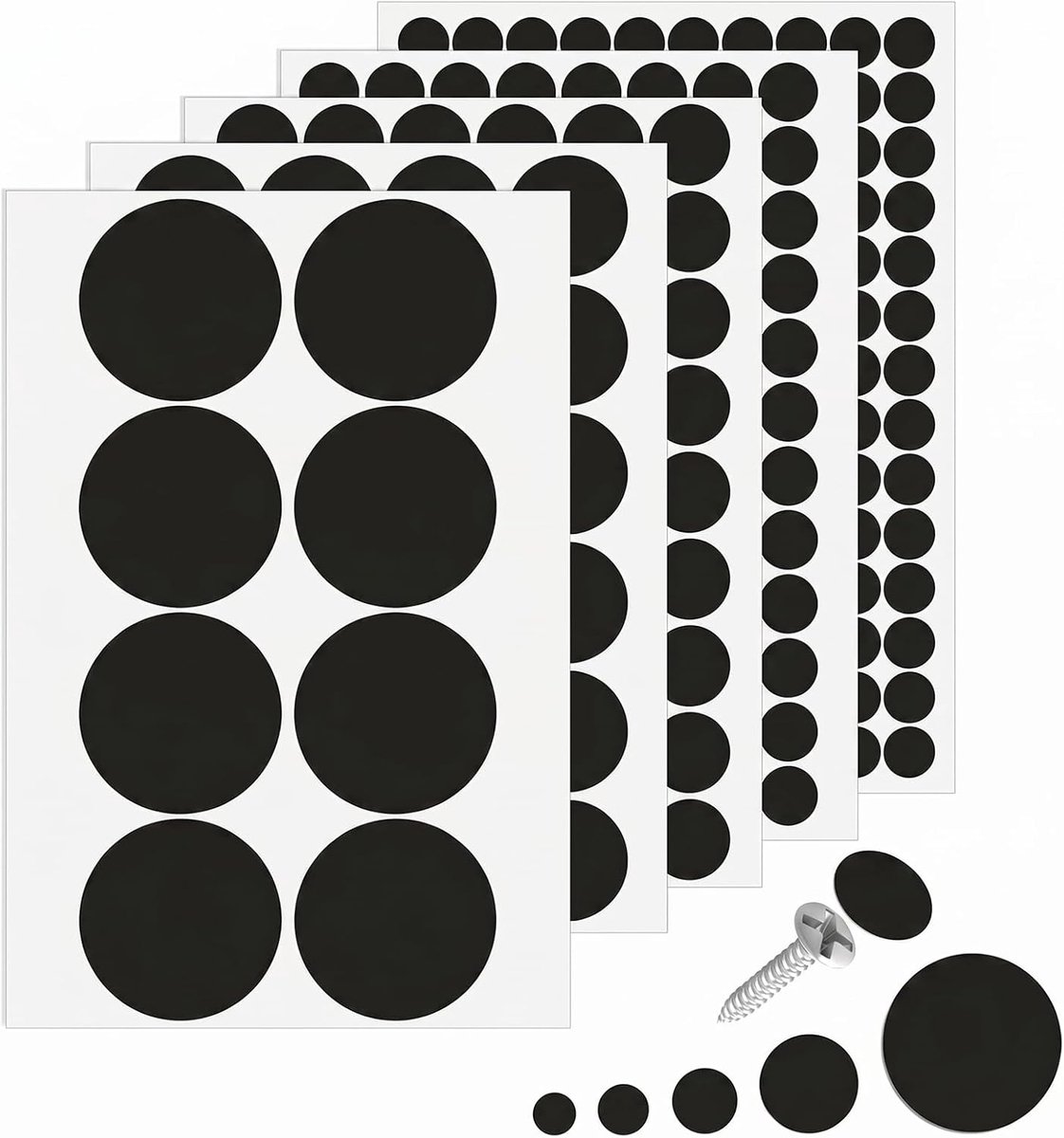 Schroefafdekkingen zwart 322 stuks - Diverse maten 12/15/21/30/50mm - Duurzaam materiaal - Ideaal voor meubels - SnelShoppen