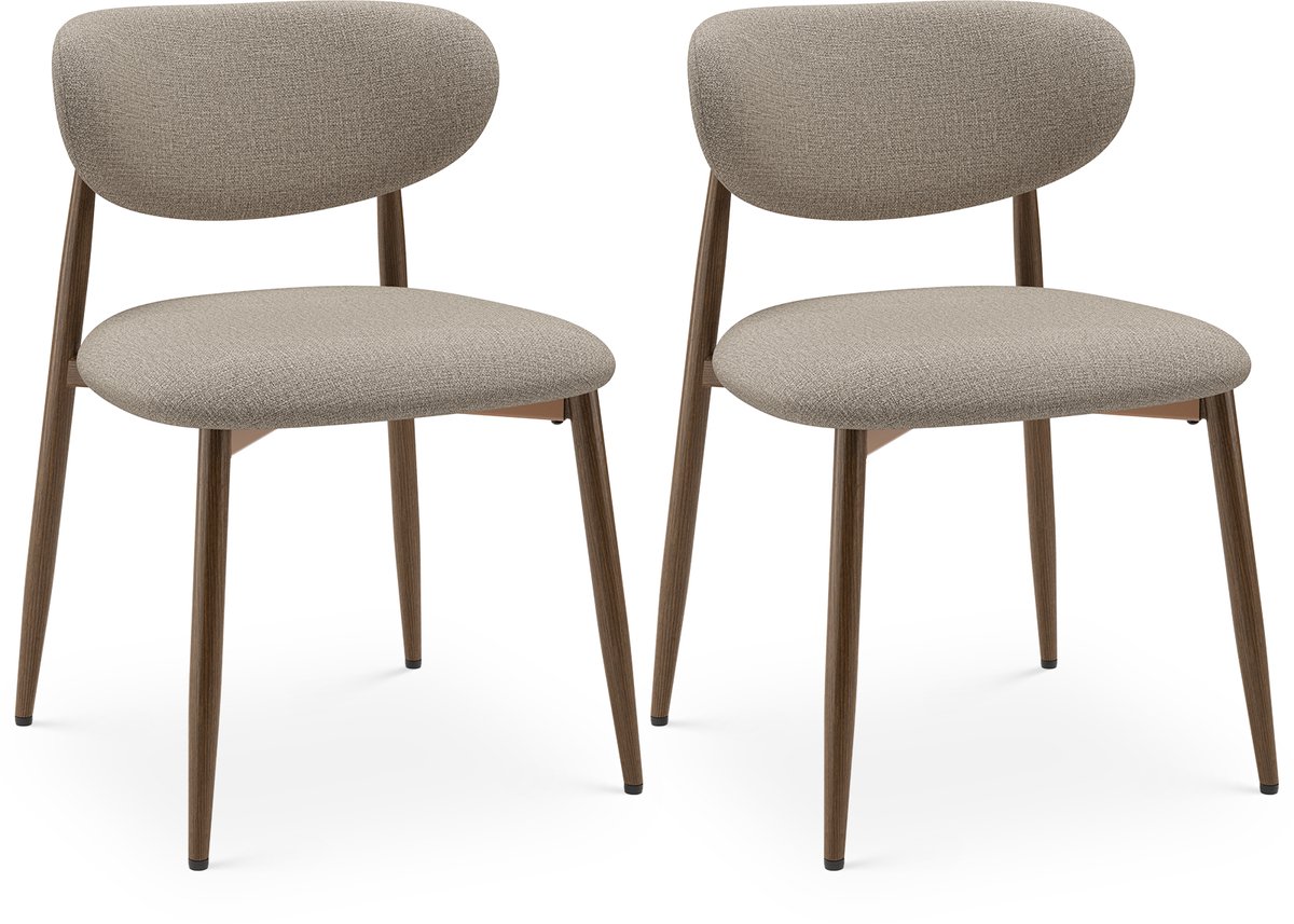 COLAMY Set van 2 Eetkamerstoelen - Gestoffeerde Stoelen met Metalen Poten en Antislip Voetjes - Gebogen Rugleuning - Ideaal voor Keuken, Woonkamer en Restaurant - Camel