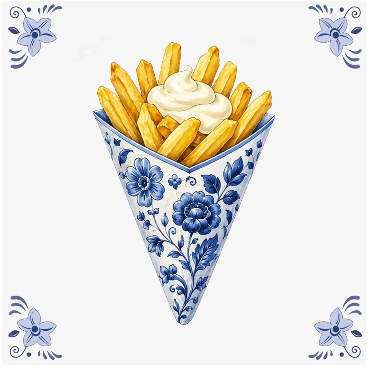 Delfts blauwe tegel Puntzak friet - delfts blauw wandbord - delftsblauw - hollandse cadeautjes - wanddecoratie - decoratieve accessoires
