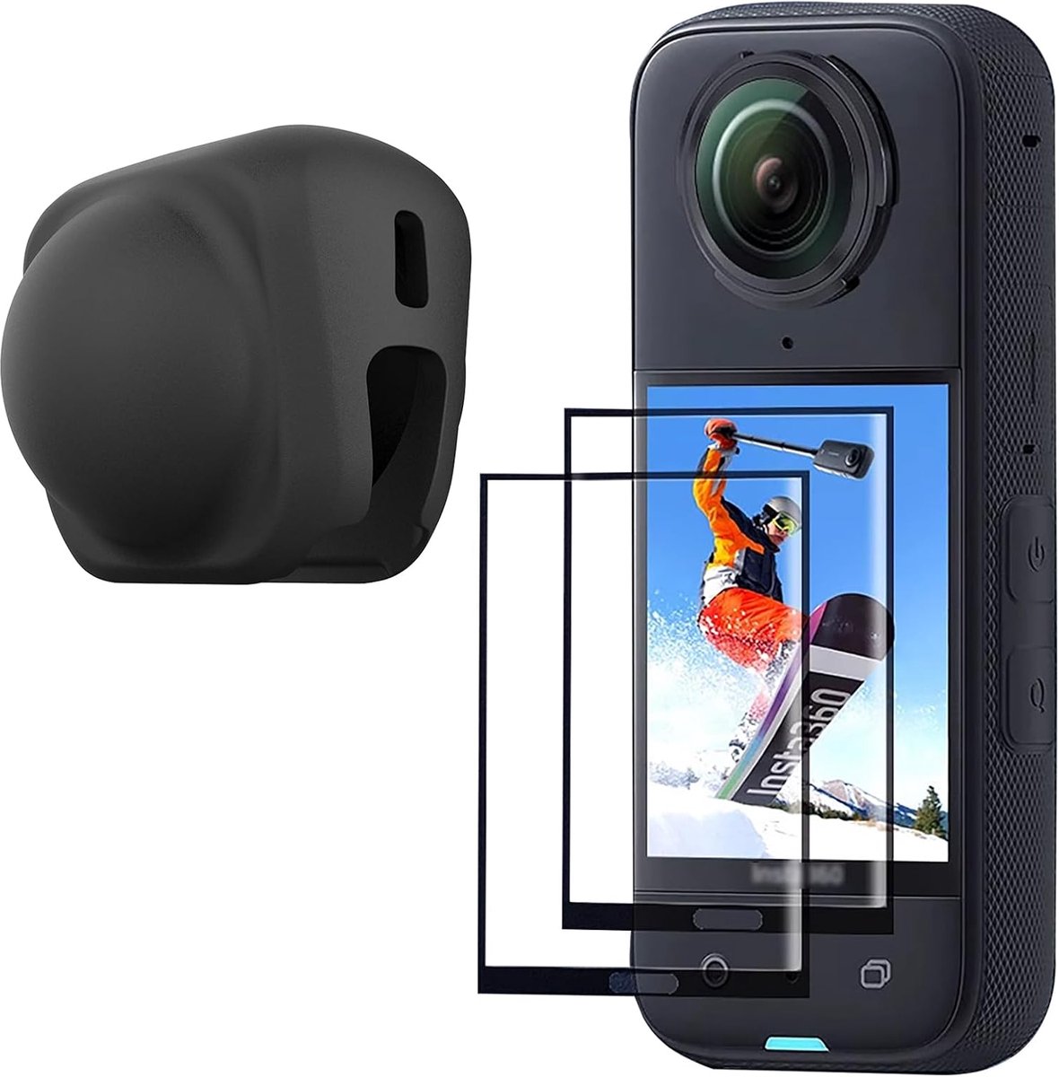 Camera accessoire set - Tempered glass screen protector - Rubber lens cap - Bescherming voor Insta 360 X5/X4 - SnelShoppen