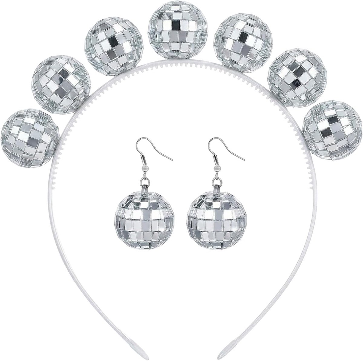 Disco Ball Haarband - Shimmerend zilver - Inclusief bijpassende oorbellen - Ideaal voor carnaval - SnelShoppen