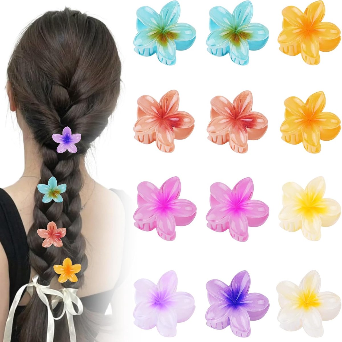 Haarclips 12pcs - Plumeria bloemen - Non-slip fixatie - Perfect voor elke gelegenheid - SnelShoppen