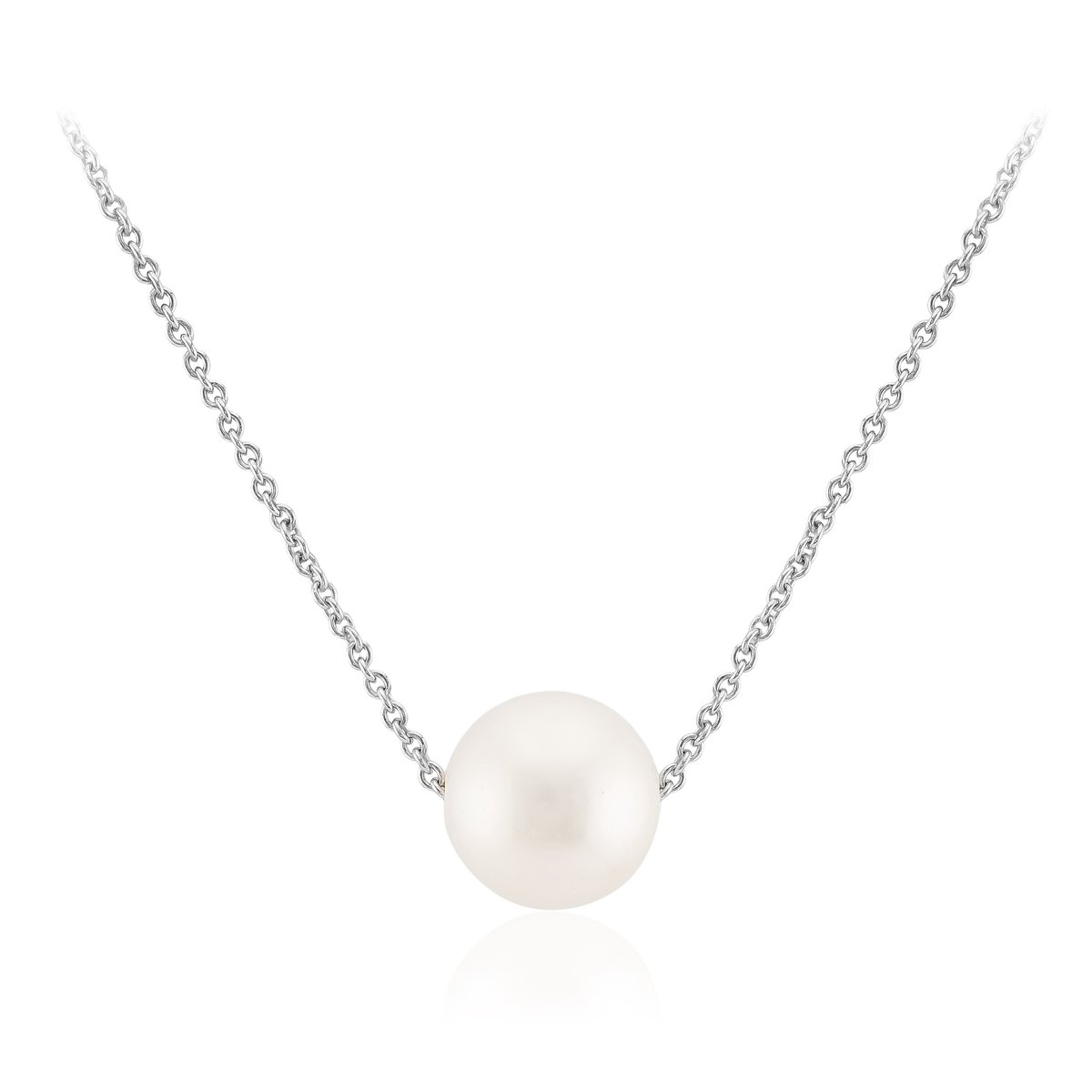 Cavill - Zilveren Halsketting - 925 Sterling Zilver Gerhodineerd - Witte Zoetwater Kweekparel 9,5 mm - Elegante Ronde Parel Ketting voor Dames