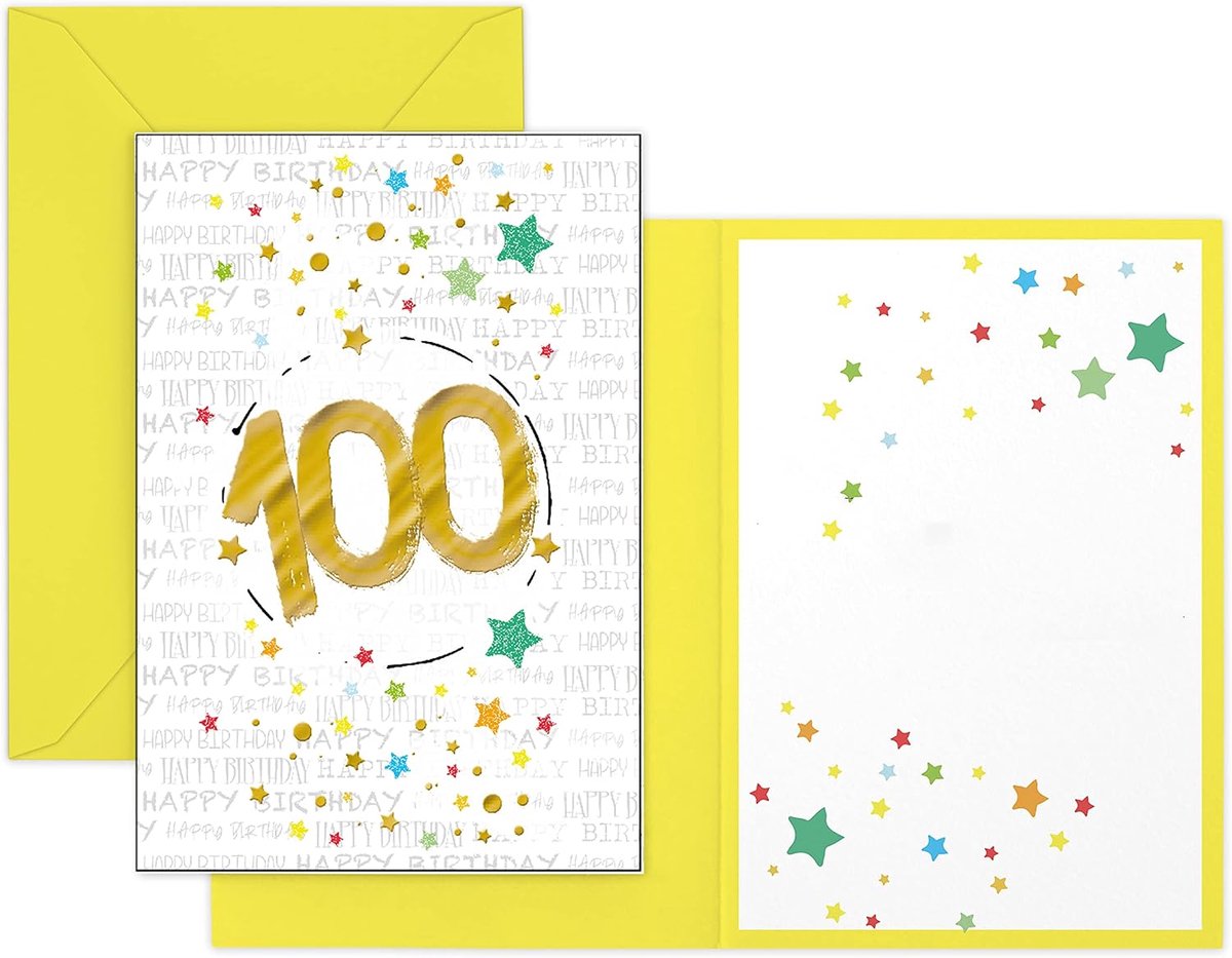 Verjaardagskaart met gouden nummer 100 - Glitter - Persoonlijke boodschap - Onvergetelijke verjaardag - SnelShoppen