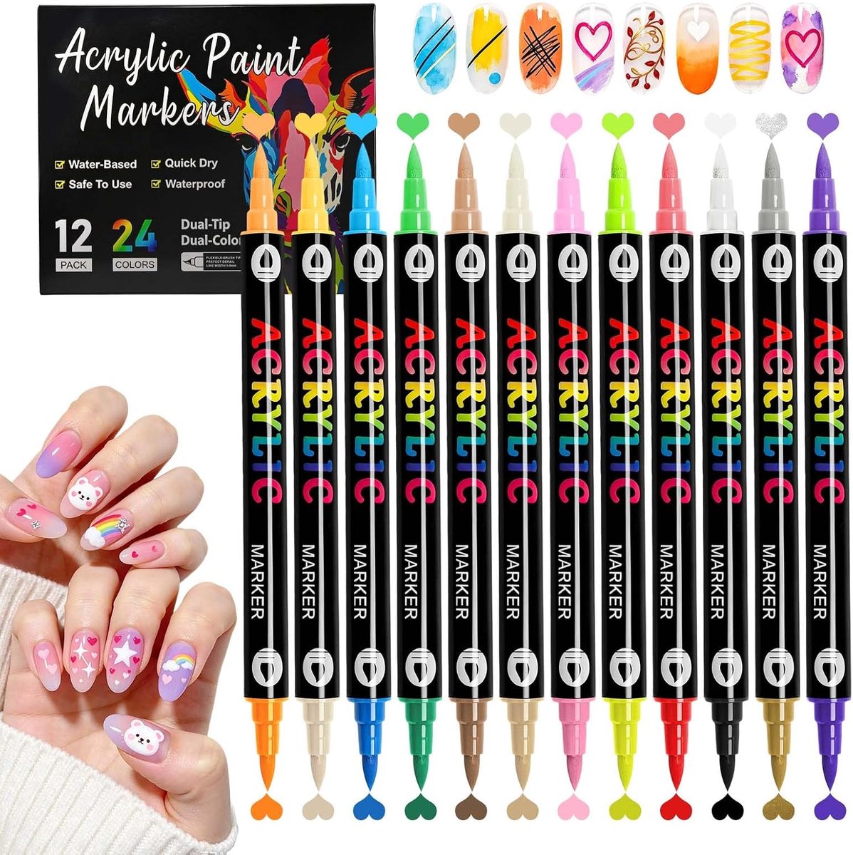 Nagellakstiftset 24 kleuren - 0,5 mm - sneldrogende formule - perfect voor nail art - SnelShoppen