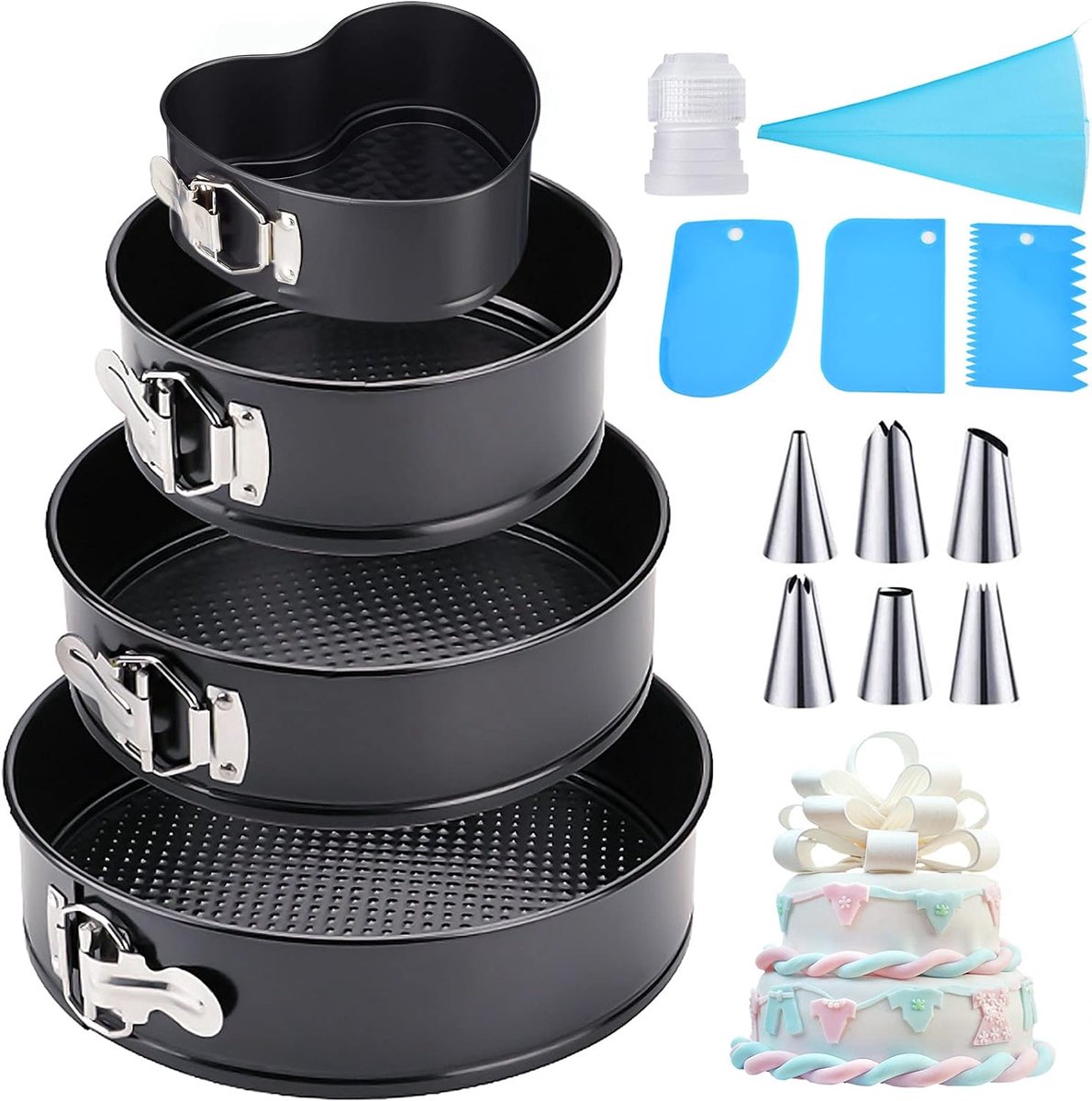 Springvorm set 4 stuks - rond 11/18/23/26 cm - professionele taartvorm - afneembare bodem met antiaanbaklaag - SnelShoppen
