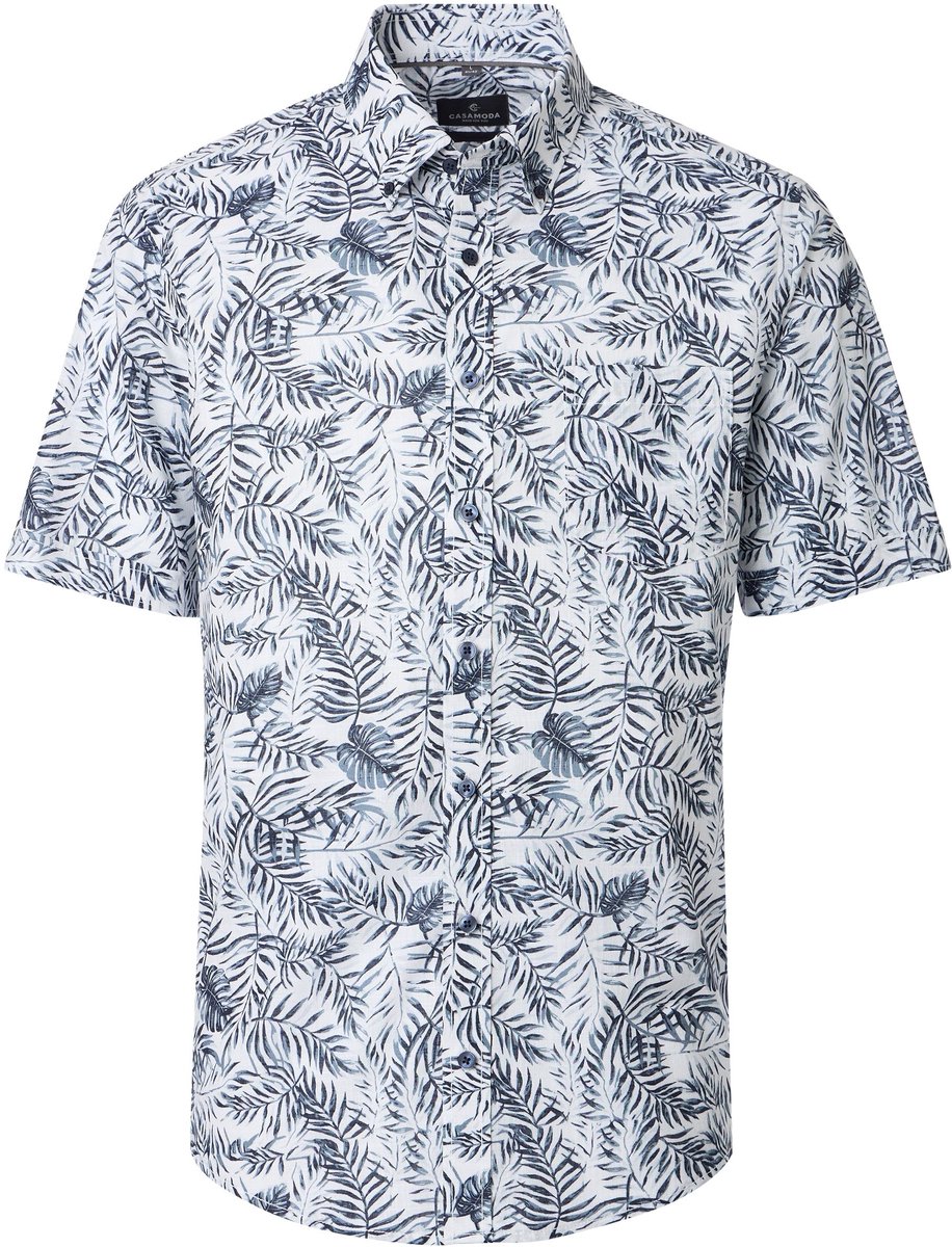 CASA MODA Sport casual fit overhemd - korte mouw - chambray - wit - donkerblauw dessin