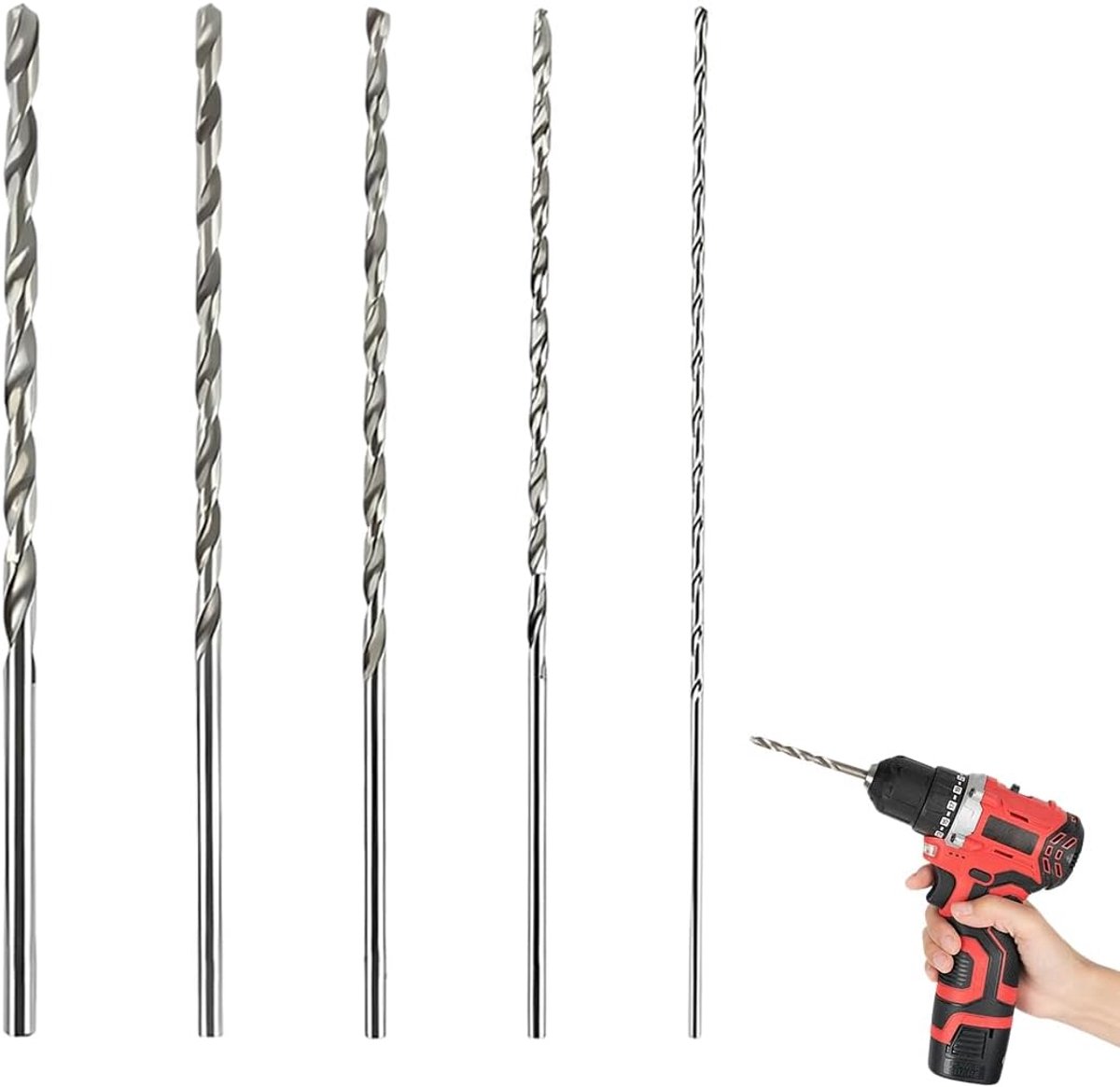 Houtboren set 5 stuks extra lang - HSS-spiraalboor - 2 mm t/m 5 mm - ideaal voor houtbewerking - SnelShoppen