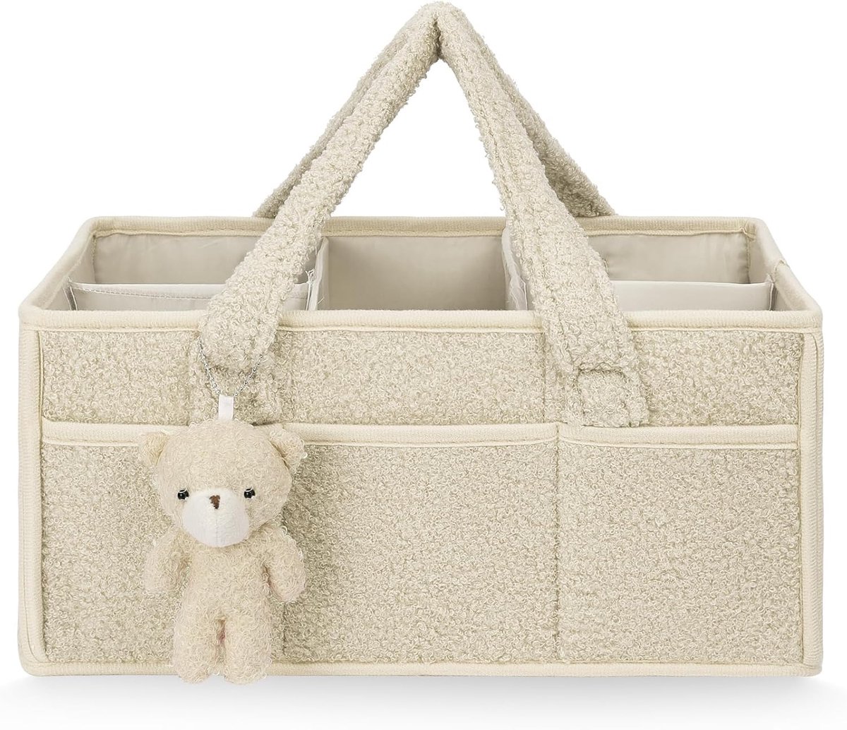 Baby luiertas - pluche materiaal - off white - schattig ontwerp met compartimenten - SnelShoppen