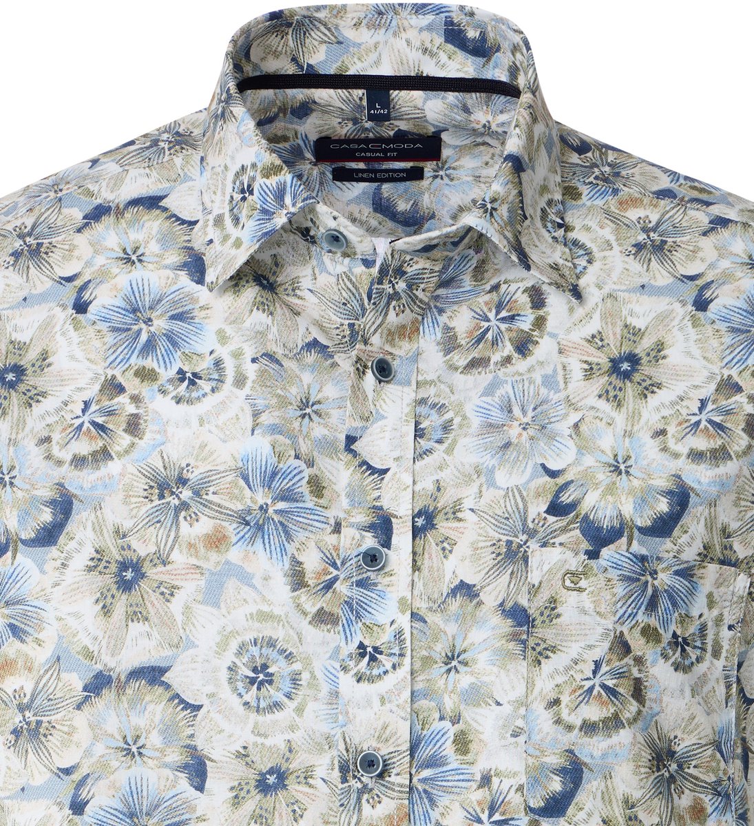 CASA MODA Sport casual fit overhemd - popeline - wit - blauw - groen en beige dessin