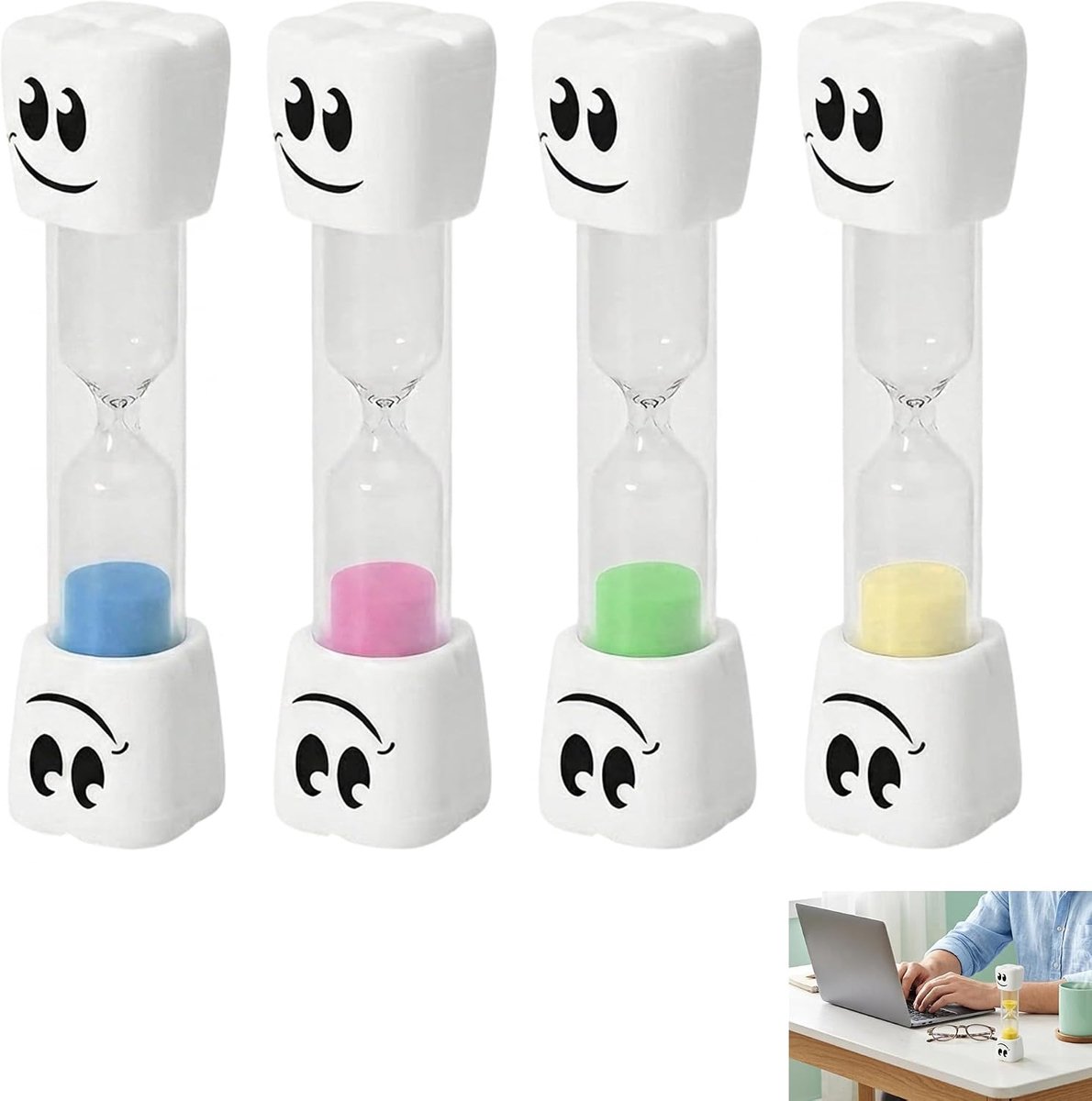 Zandloper 2 minuten - 4 kleurrijke timers - groen, geel, blauw, roze - ideale hulp voor tandenpoetsen - SnelShoppen